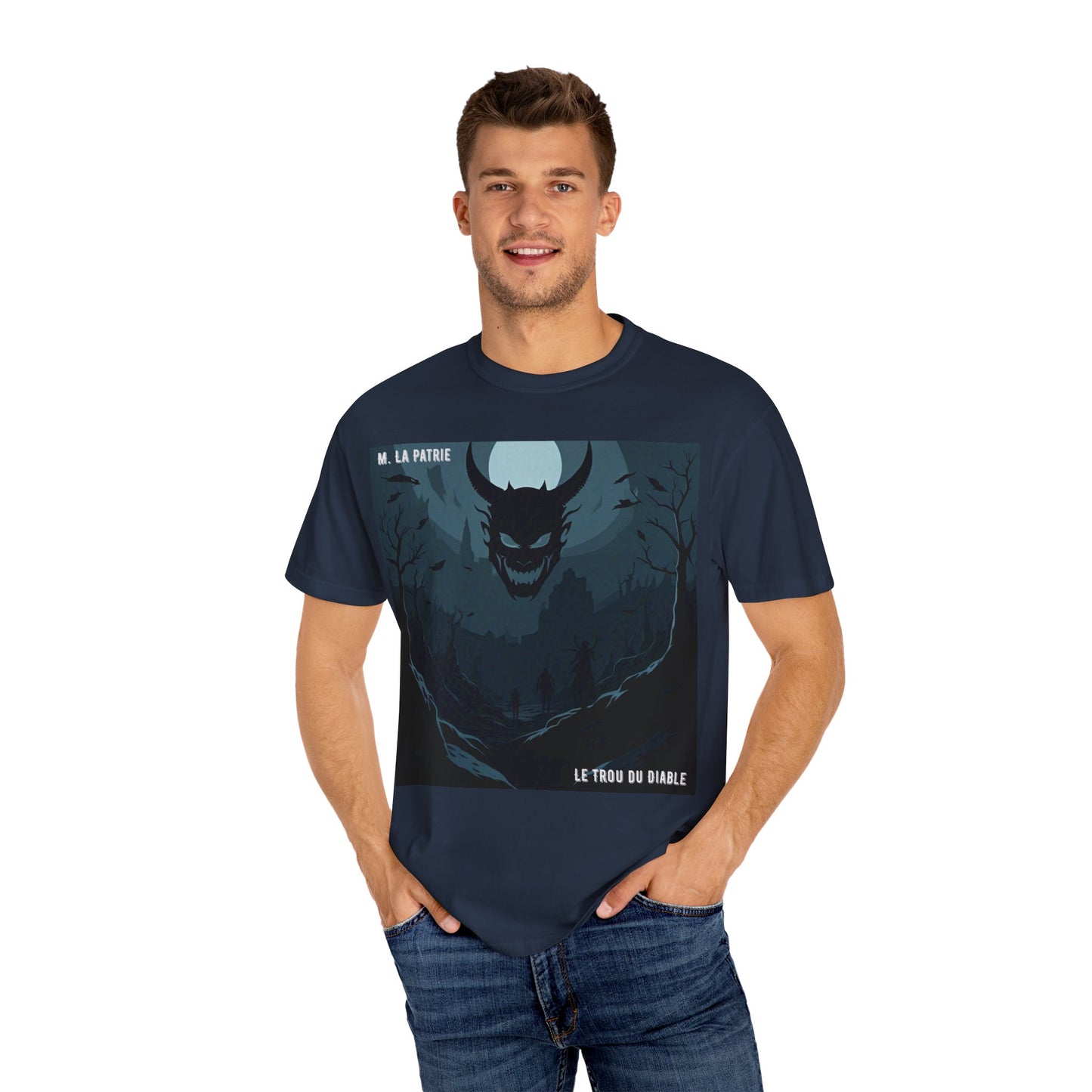 Mysterious Graphic Tee, Unisex Garment-Dyed T-Shirt, Dark Fantasy Shirt, Gift for Adventurers, Halloween Apparel, Unique Artwear