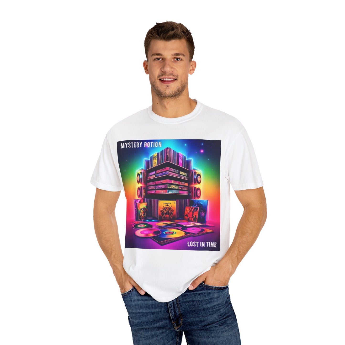 Lost In Time Vintage Vibe T-Shirt - Mystery Potion Graphic Tee, Unisex Casual Wear, Retro Music Lovers, Festival Apparel, Gift Idea