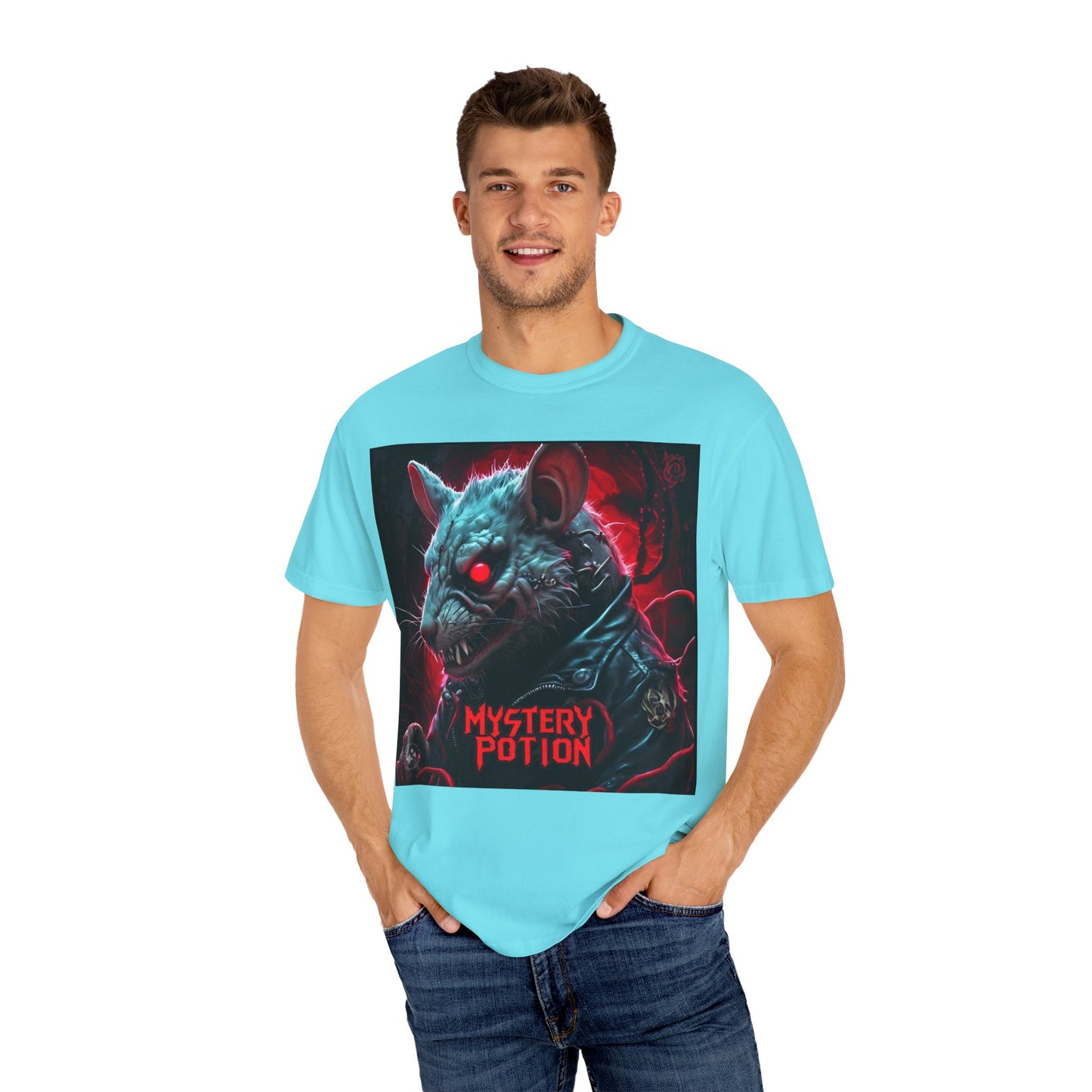'Mystery Potion' Punk Rock Rat in Leather Jacket T-shirt, Rocker Tee, Original Logo
