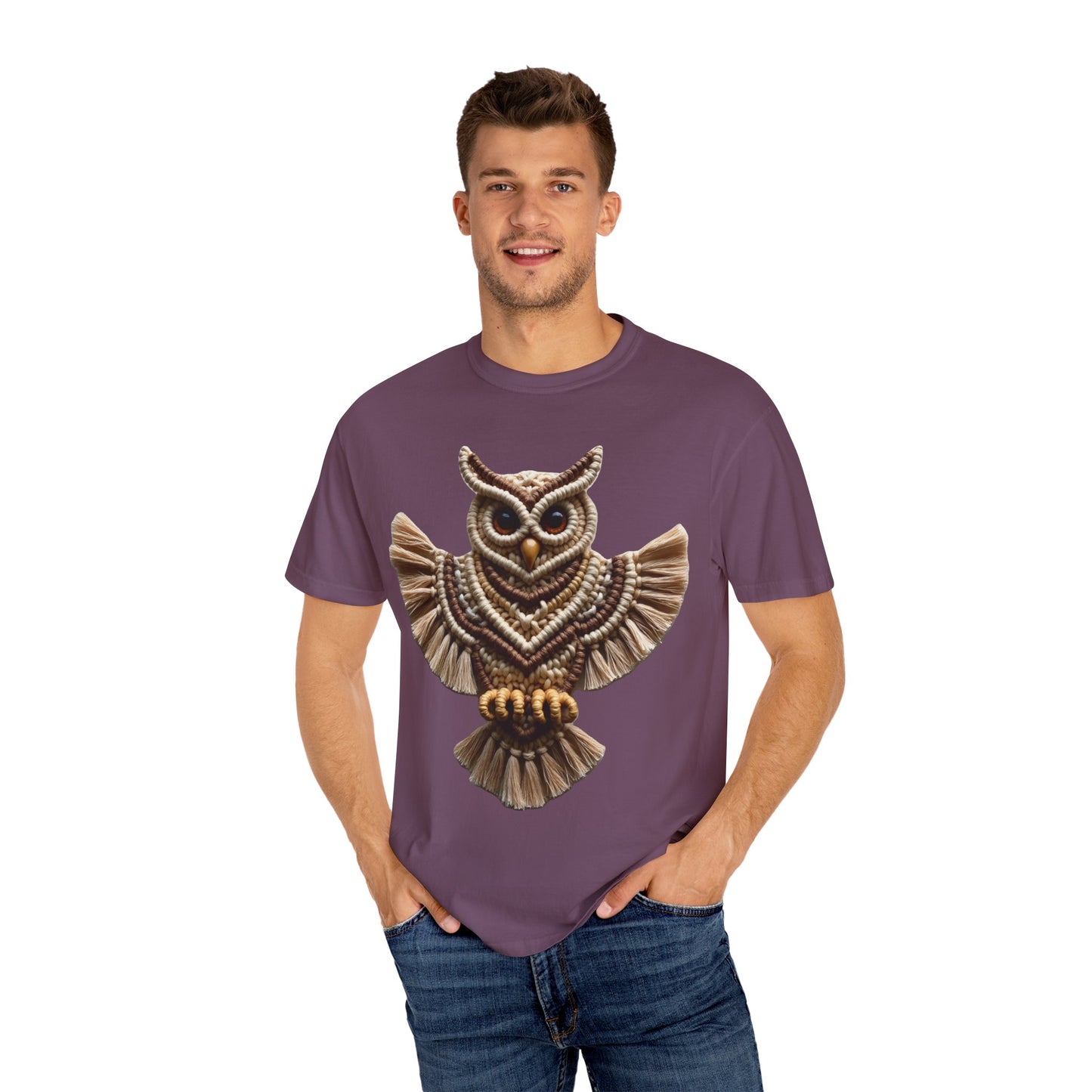 Artistic Macrame Owl T-Shirt, Unisex Graphic Tee, Nature Lover Gift, Bohemian Style Shirt, Wildlife Art Apparel, Unique Owl Design