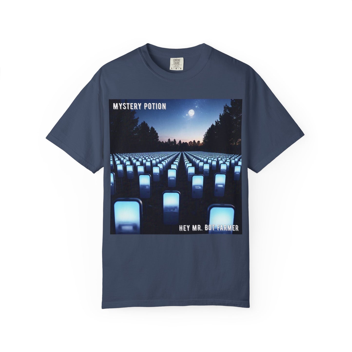 Mystery Potion "Hey Mr. Bot Farmer" Graphic T-Shirt, Unisex Vintage Tee, Perfect for Music Festivals, Casual Wear, Gifts for Him/Her
