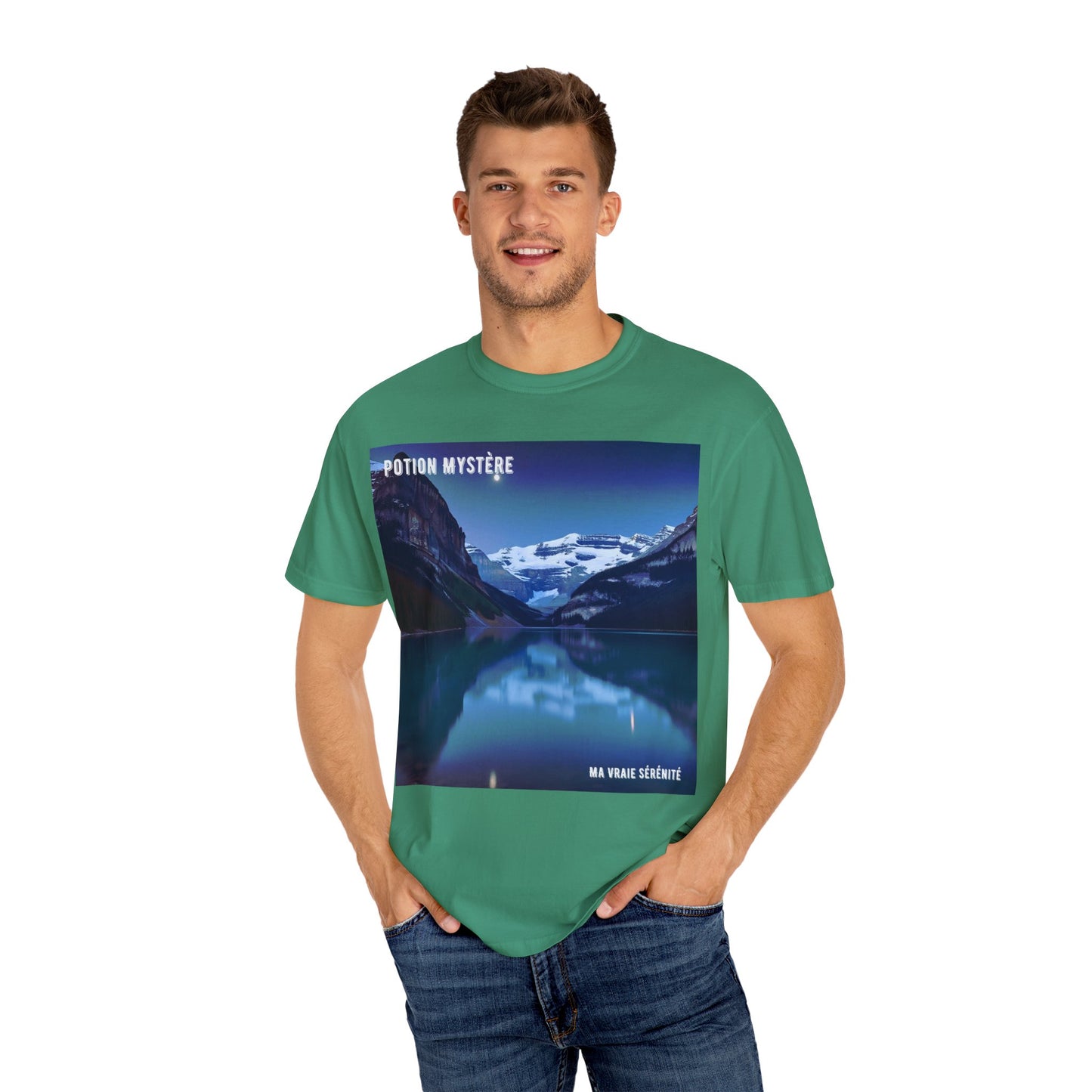 Mystical Lake Louise T-Shirt, Unisex Garment-Dyed Tee, Nature Lover Gift, Serenity in Adventure Apparel, Travel Fashion, Cool Summer Shirt