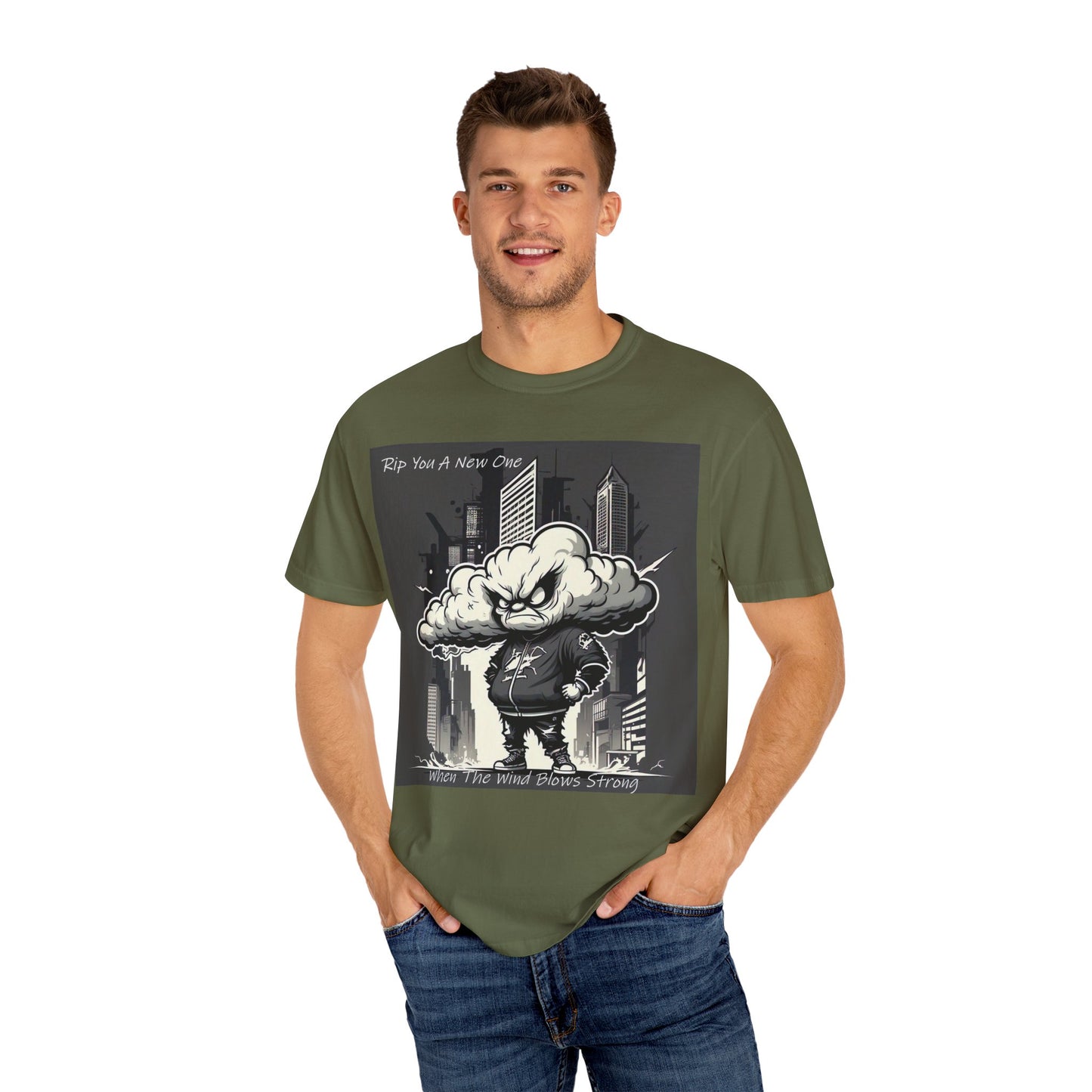 'When The Wind Blows Strong' by Rip You A New One, Urban Angry Cloud Graphic Tee, Cool Casual Wear, Street Style Unisex Shirt, Perfect Gift for Comics Lovers, Everyday Comfort