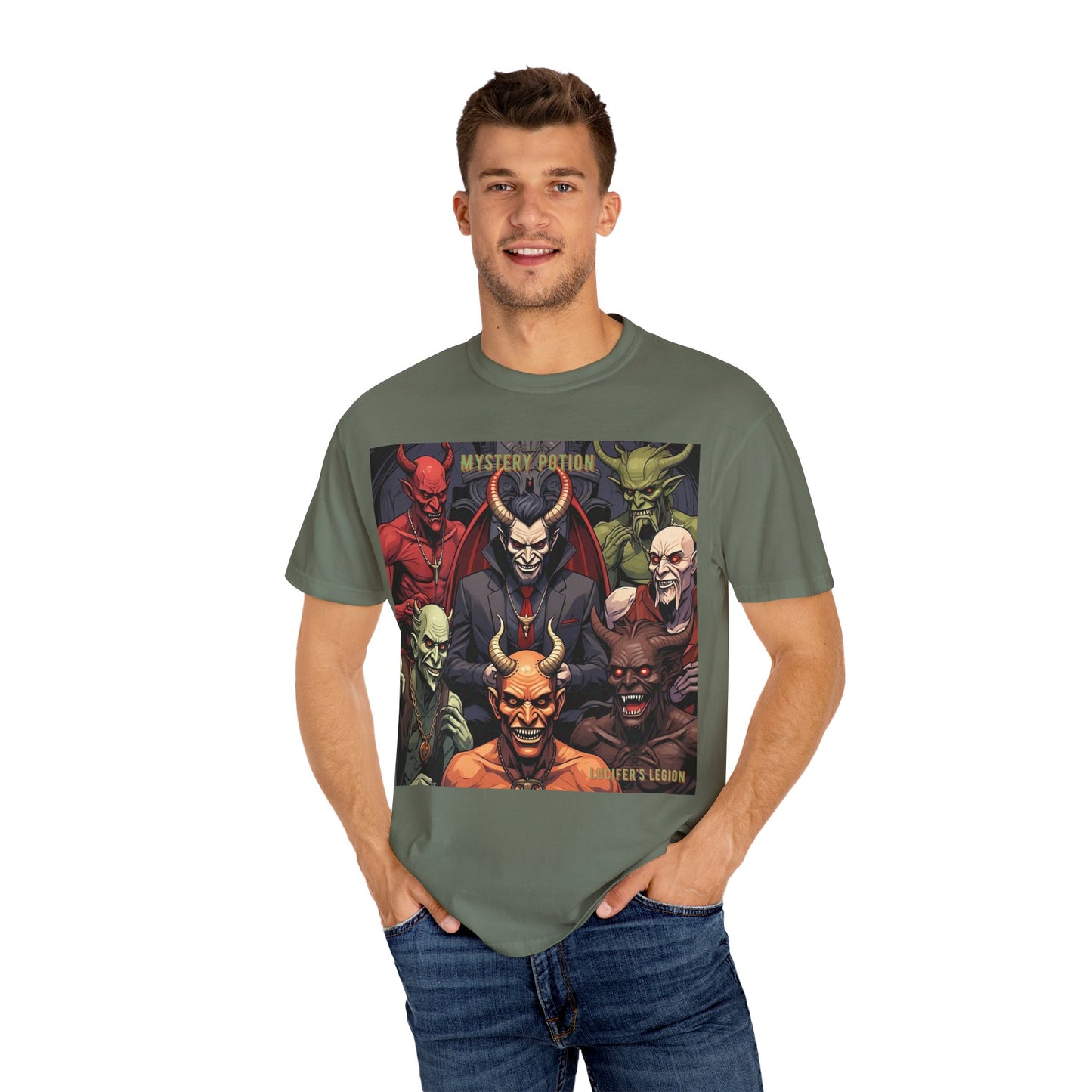'Lucifer's Legion' by Mystery Potion, Unisex T-Shirt, Devil-Inspired Tee, Halloween Shirt, Comic Book Merch, Gift for Fans