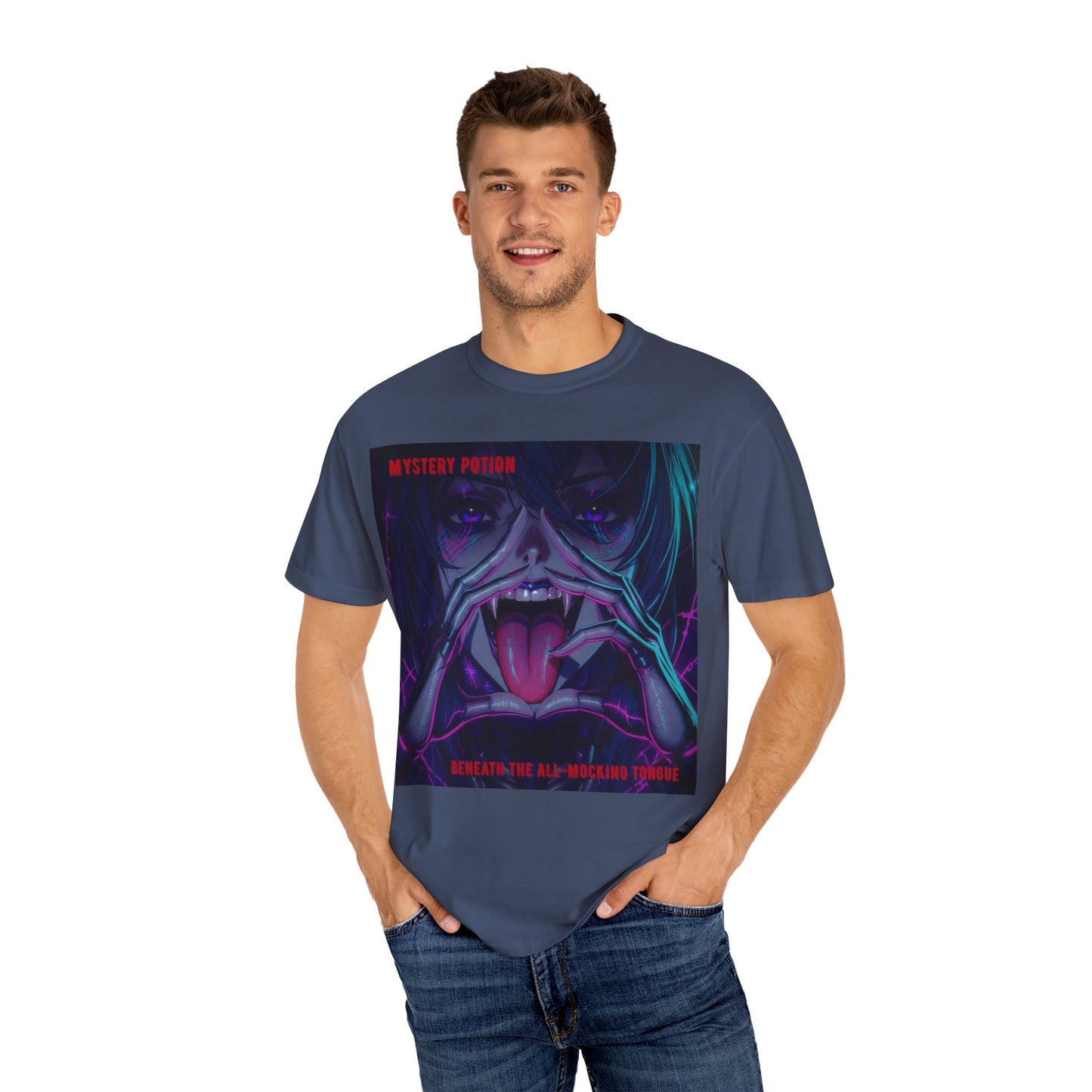 'Beneath The All-Mocking Tongue' by Mystery Potion Unisex Garment-Dyed T-shirt