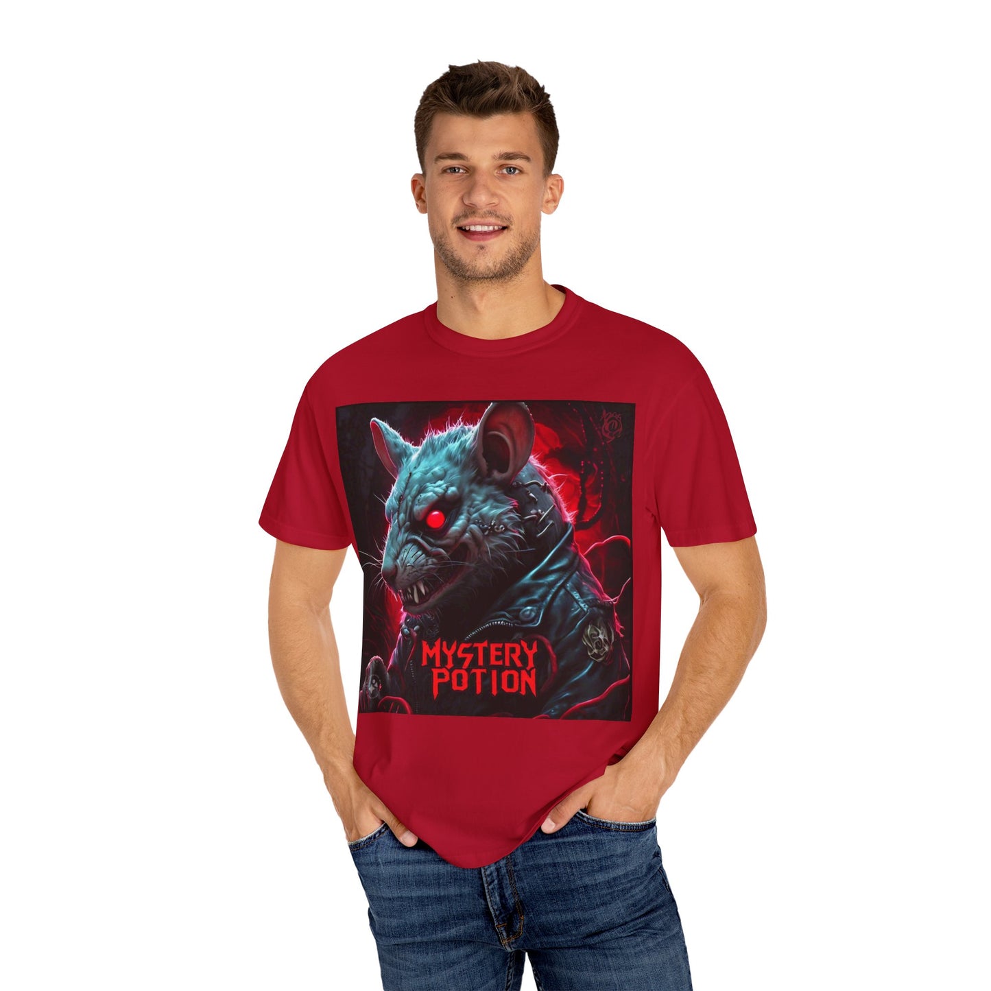 'Mystery Potion' Punk Rock Rat in Leather Jacket T-shirt, Rocker Tee, Original Logo