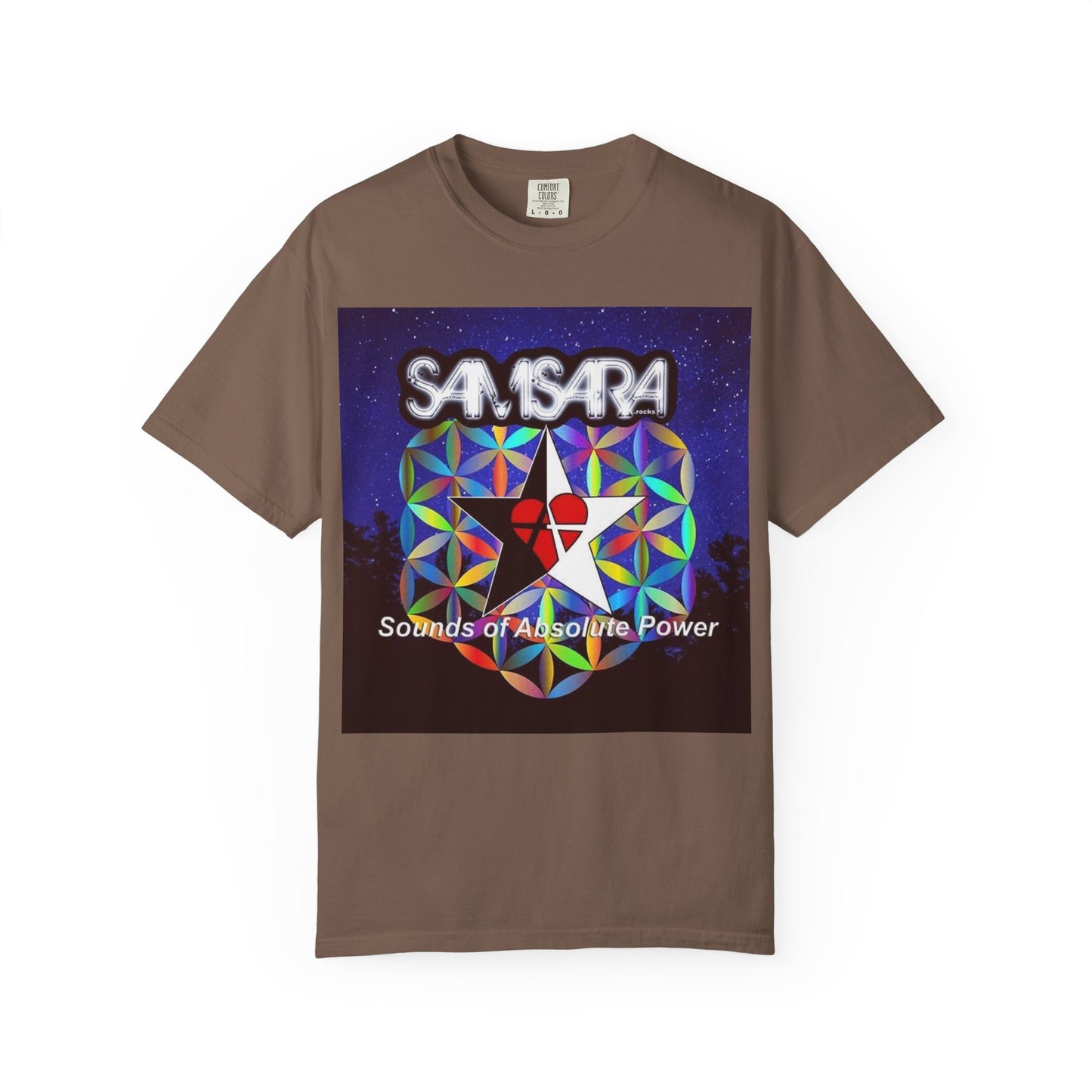 Sounds Of Absolute Power by Samsara Vibrant Graphic T-Shirt for Nature Lovers, Unisex Tee, Festival Wear, Gift for Music Enthusiasts, Bohemian Style Apparel