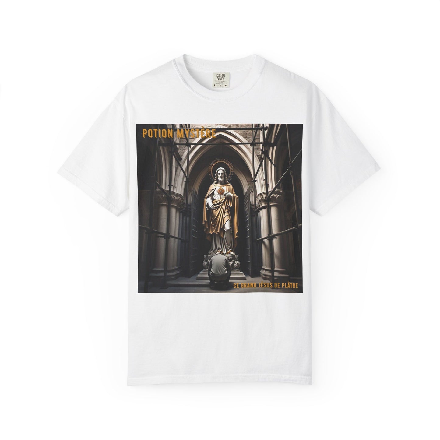 Mystical Potion Jesus Statue T-Shirt - Unisex, Relaxed Fit, Perfect for Festivals, Gifts, Everyday Wear, Unique Art Design