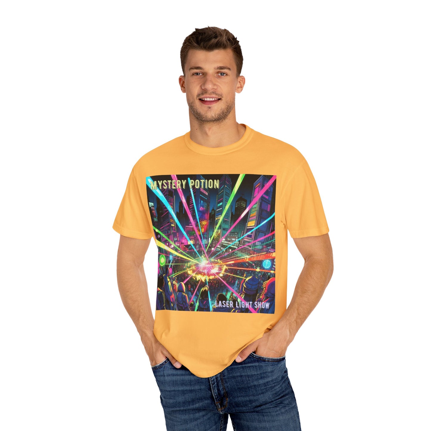 Mystery Potion Laser Light Show Tee, Unisex Graphic T-Shirt, Festival Wear, Concert Shirt, Party Outfit, Colorful Apparel