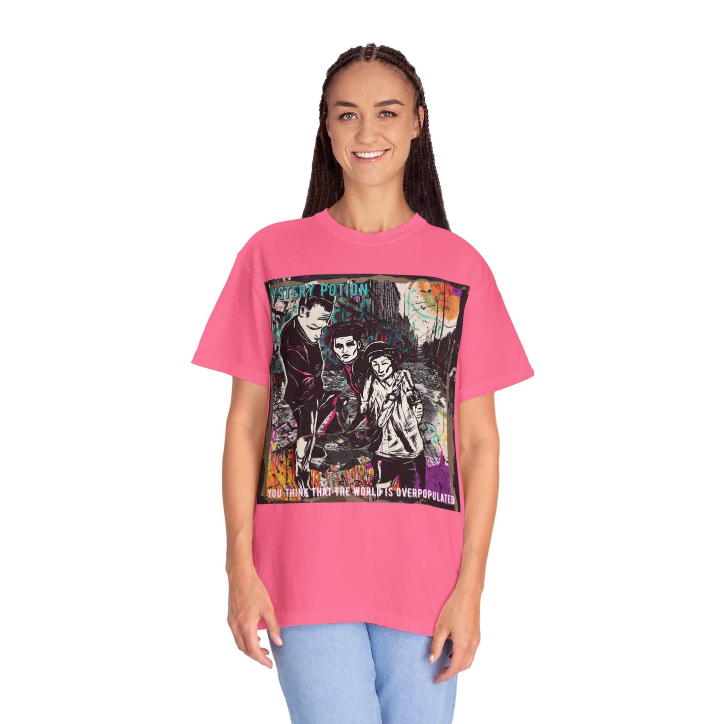 'You Think The World Is Overpopulated' by Mystery Potion, Street Art Unisex T-Shirt - Alternative Fashion, Graphic Tee for Music Lovers, Gifting, Urban Style, Everyday Wear