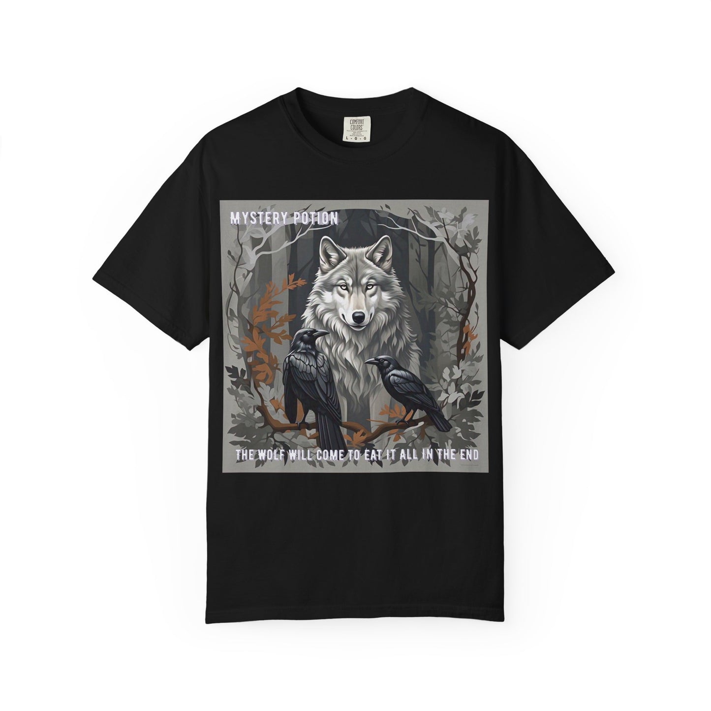 'The Wolf Will Come To Eat It All In The End' by Mystery Potion, Unisex T-Shirt, Edgy Graphic Tee, Animal Lover Gift, Fantasy Shirt, Halloween Apparel, Unique Graphic Shirt