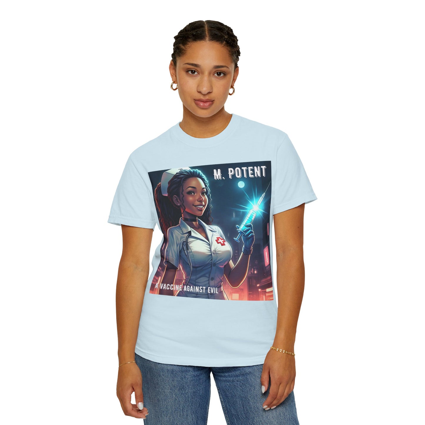 M. Potent's 'A Vaccine Against Evil', Medicine-Themed Unisex T-Shirt, Positive Vibes, Great for Nurses, Vaccination Awareness, Gift for Healthcare Workers