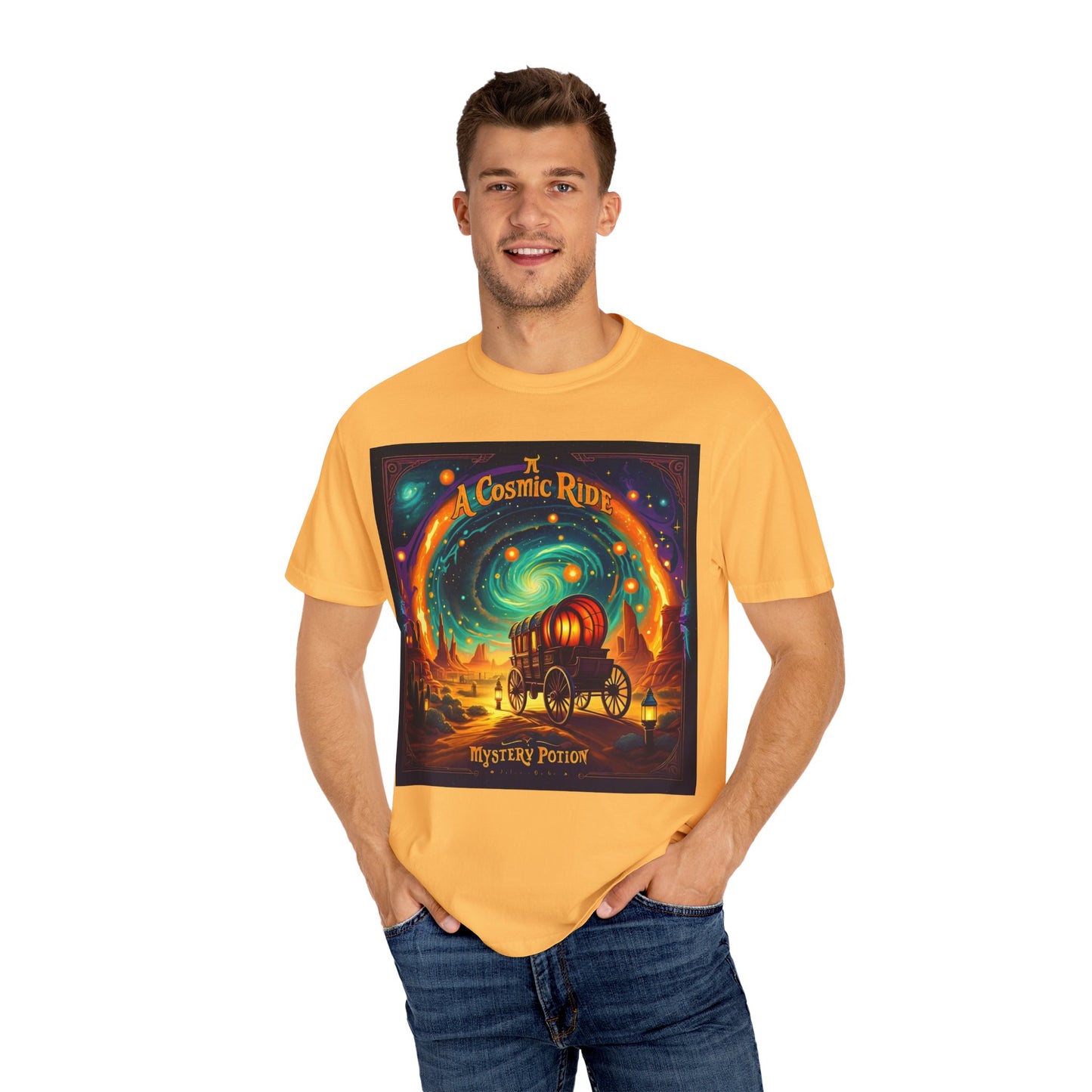 A Cosmic Ride by Mystery Potion T-Shirt, Unisex Graphic Tee, Country Western Festival Wear, Bohemian Style, Gift for Dreamers, Mystical Art Shirt