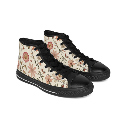 Floral Print High-Top Sneakers, Unique Floral High-Top Shoes, Trendy Casual Sneakers, Gift for Her, Spring Footwear