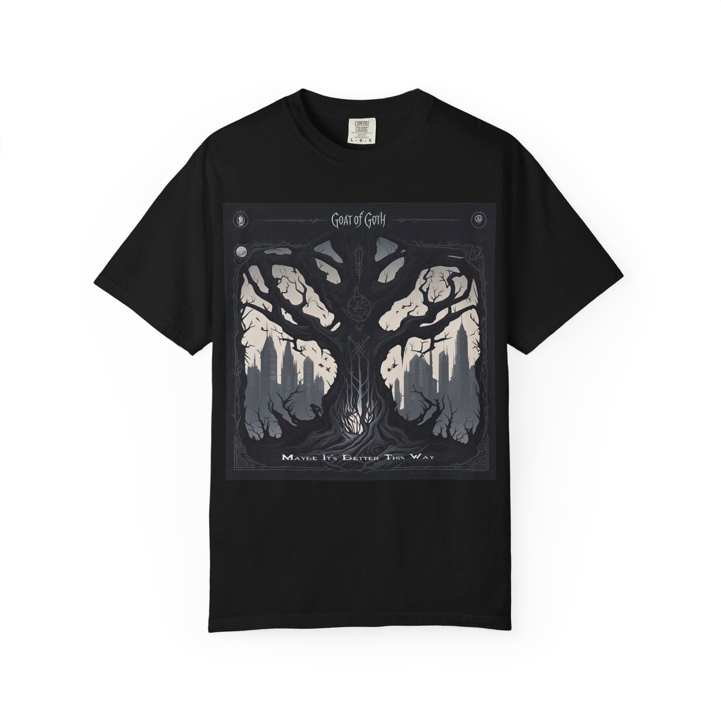 Gothic Tree T-Shirt, GOAT of Goth Unisex Cotton Tee for Nature Lovers, Unique Graphic Tee, Perfect for Festivals, Gift for Adventurers, Eco-Friendly Wear