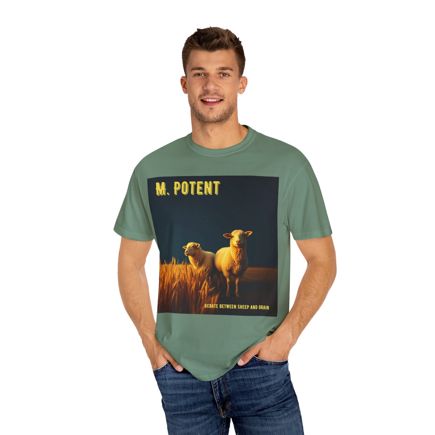 Debate Between Sheep and Grain by M. Potent, Sheep Graphic T-Shirt, Unisex Fashion Top, Farm Life Tee, Gift for Animal Lovers, Casual Everyday Wear