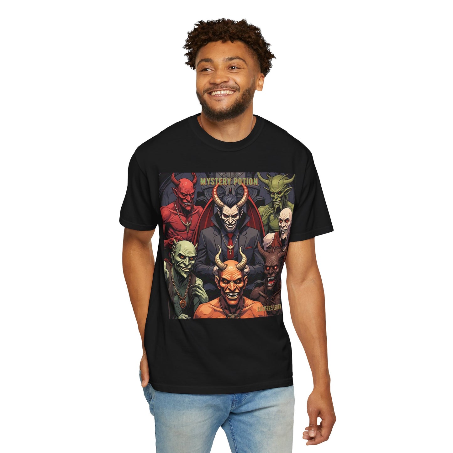 'Lucifer's Legion' by Mystery Potion, Unisex T-Shirt, Devil-Inspired Tee, Halloween Shirt, Comic Book Merch, Gift for Fans