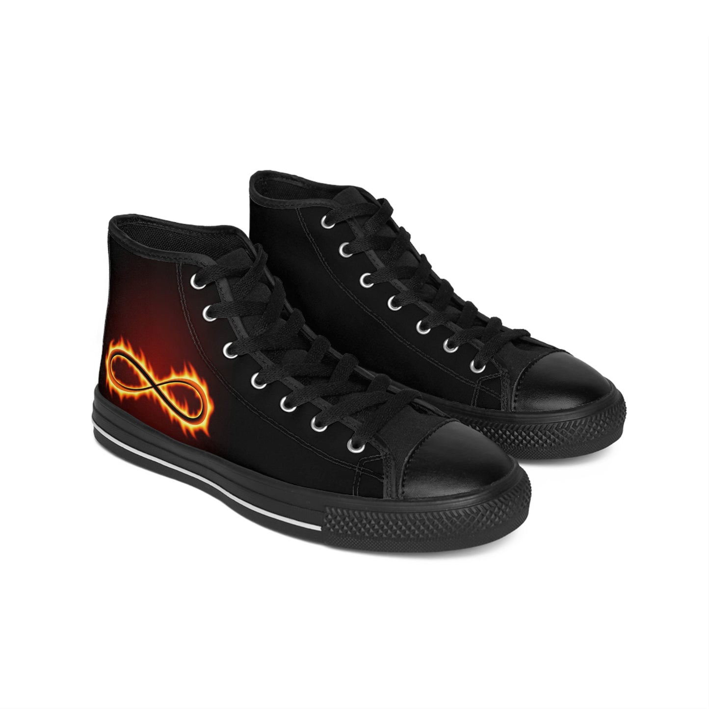 'Infinity Symbol on Fire' collection by Izak, Men's Classic Sneakers with Fiery Infinity Design | Trendy High-Top Shoes, Unique Sneakers, Cool Footwear, Gift for Him, Casual Style