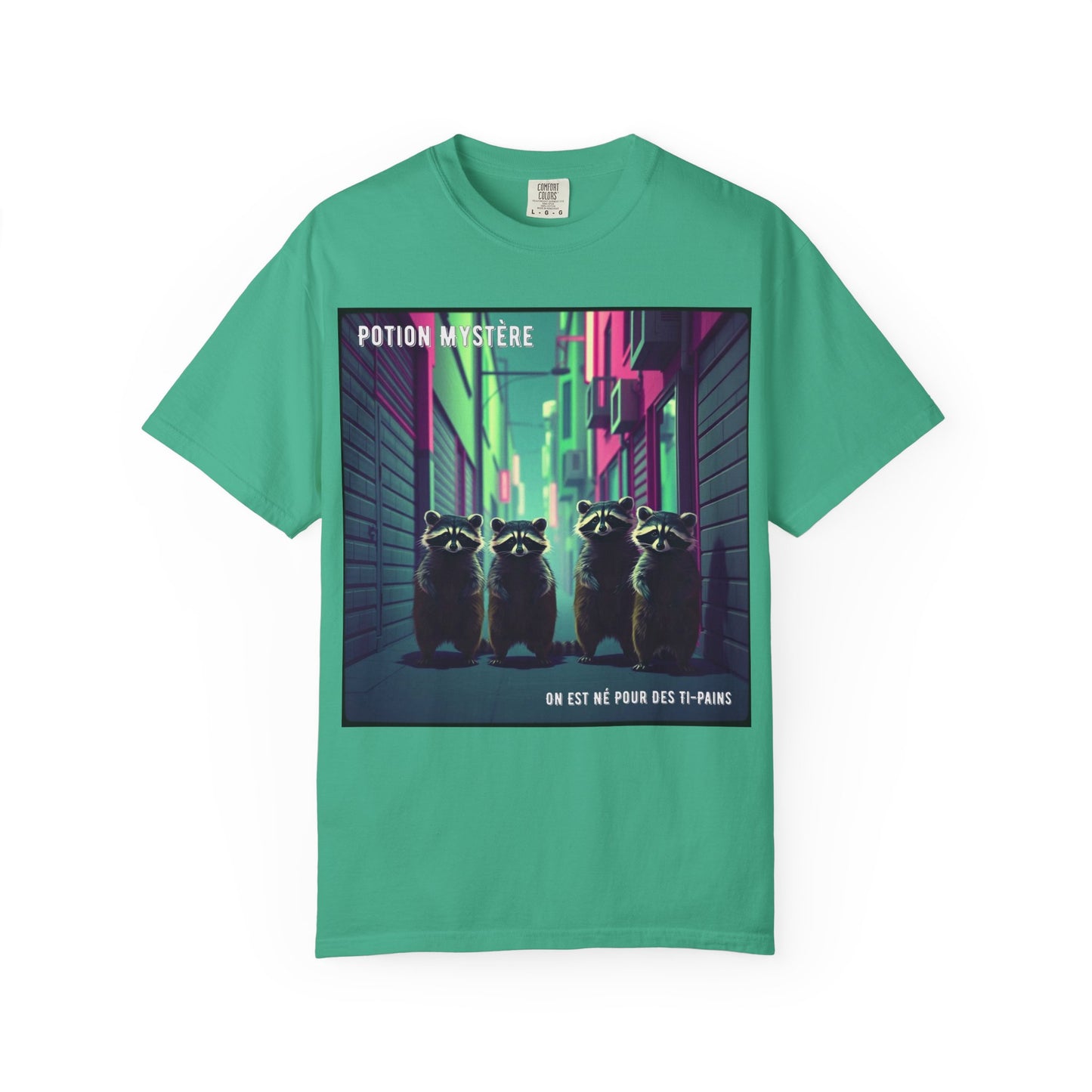 'On Est Né Pour Des Ti Pains' par Potion Mystère, Racoons Graphic Tee for Nature Lovers, Unisex Shirt for Pop Punk Song, Gift for Gamers, Casual Wear, Eco-Friendly Apparel