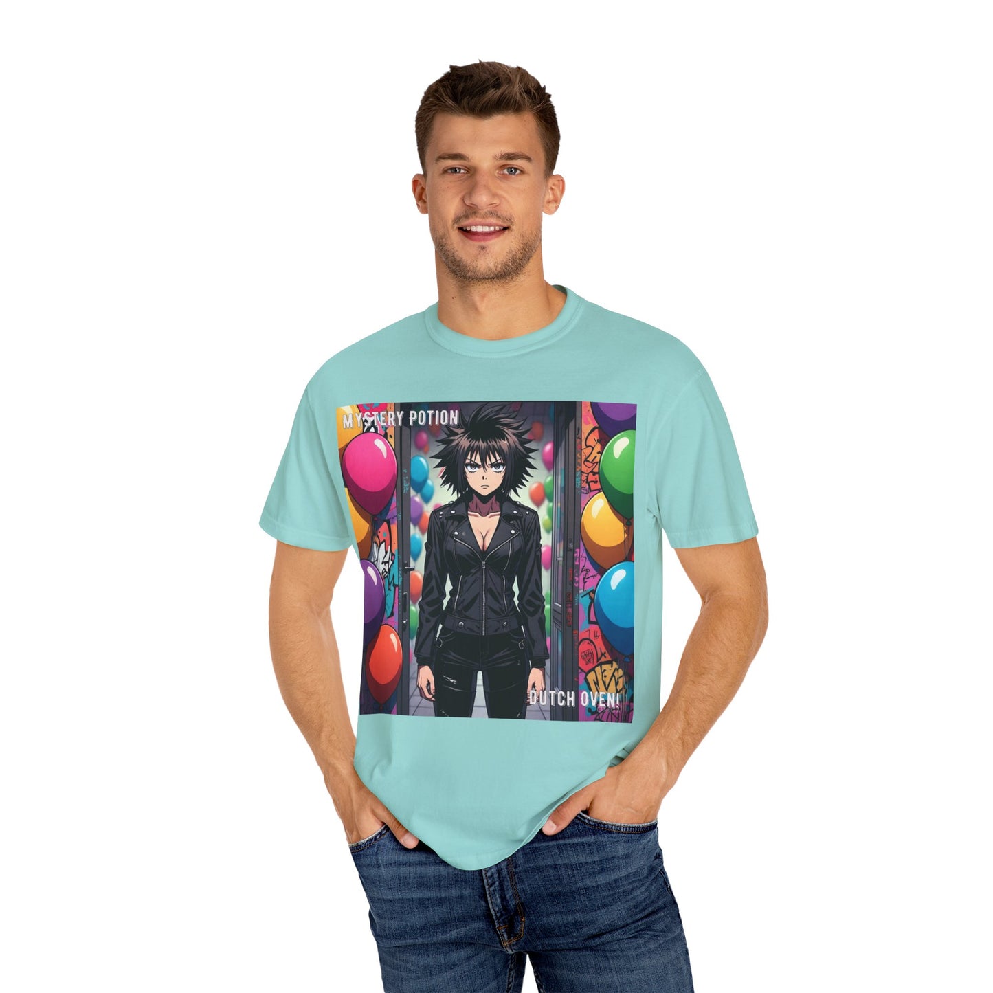 Mystery Potion's 'Dutch Oven', Whimsical Grabber Style Anime Graphic T-shirt featuring Bold Art, Anime Style Tee, Unisex Casual Wear, Gift for Friends, Trendy Statement Shirt