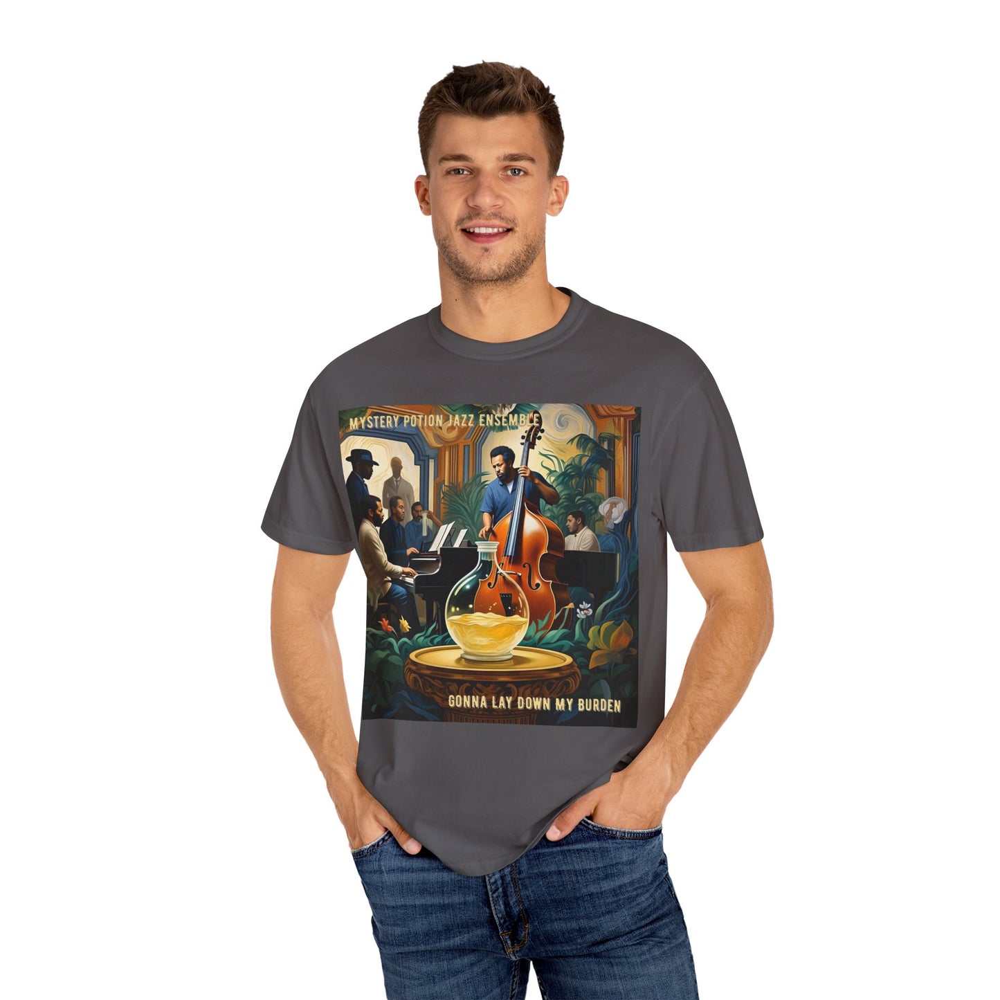 Mystery Potion Jazz Ensemble T-shirt | Unisex Music Lover Tee, Gift for Jazz Fans, Vintage Style Shirt, Casual Wear, Unique Music Apparel