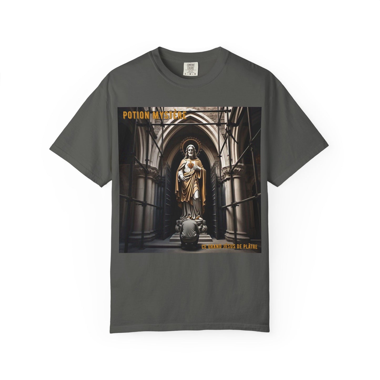 Mystical Potion Jesus Statue T-Shirt - Unisex, Relaxed Fit, Perfect for Festivals, Gifts, Everyday Wear, Unique Art Design
