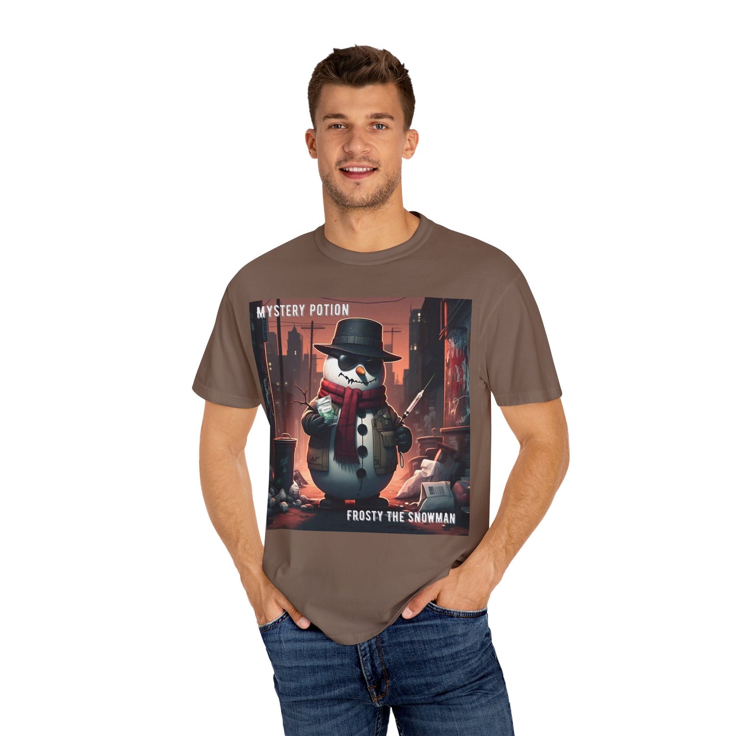 Frosty The Snowman by Mystery Potion, Parody T-Shirt | Unisex Holiday Tee, Winter Decoration, Gift for Christmas, Cozy Casual Style, Fun Snowman Design