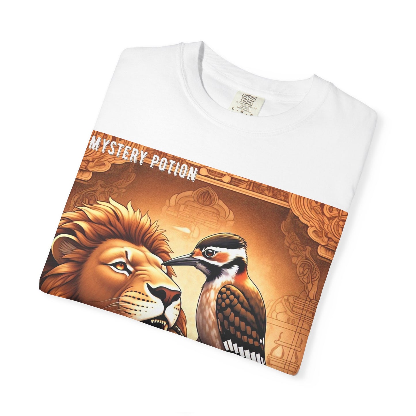Mystical Lion & Bird T-Shirt | Unique Graphic Tee, Unisex Apparel, Gift for Nature Lovers, Bohemian Style, Festival Wear