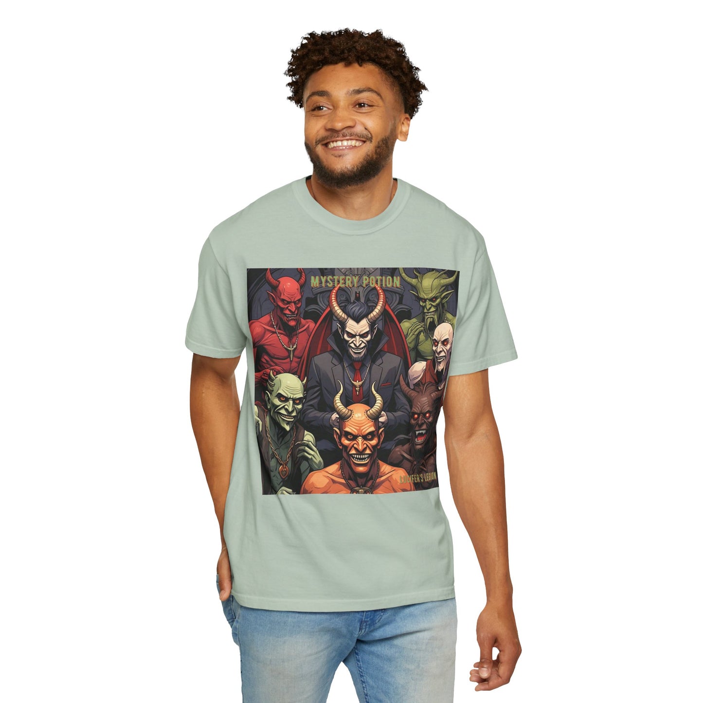 'Lucifer's Legion' by Mystery Potion, Unisex T-Shirt, Devil-Inspired Tee, Halloween Shirt, Comic Book Merch, Gift for Fans
