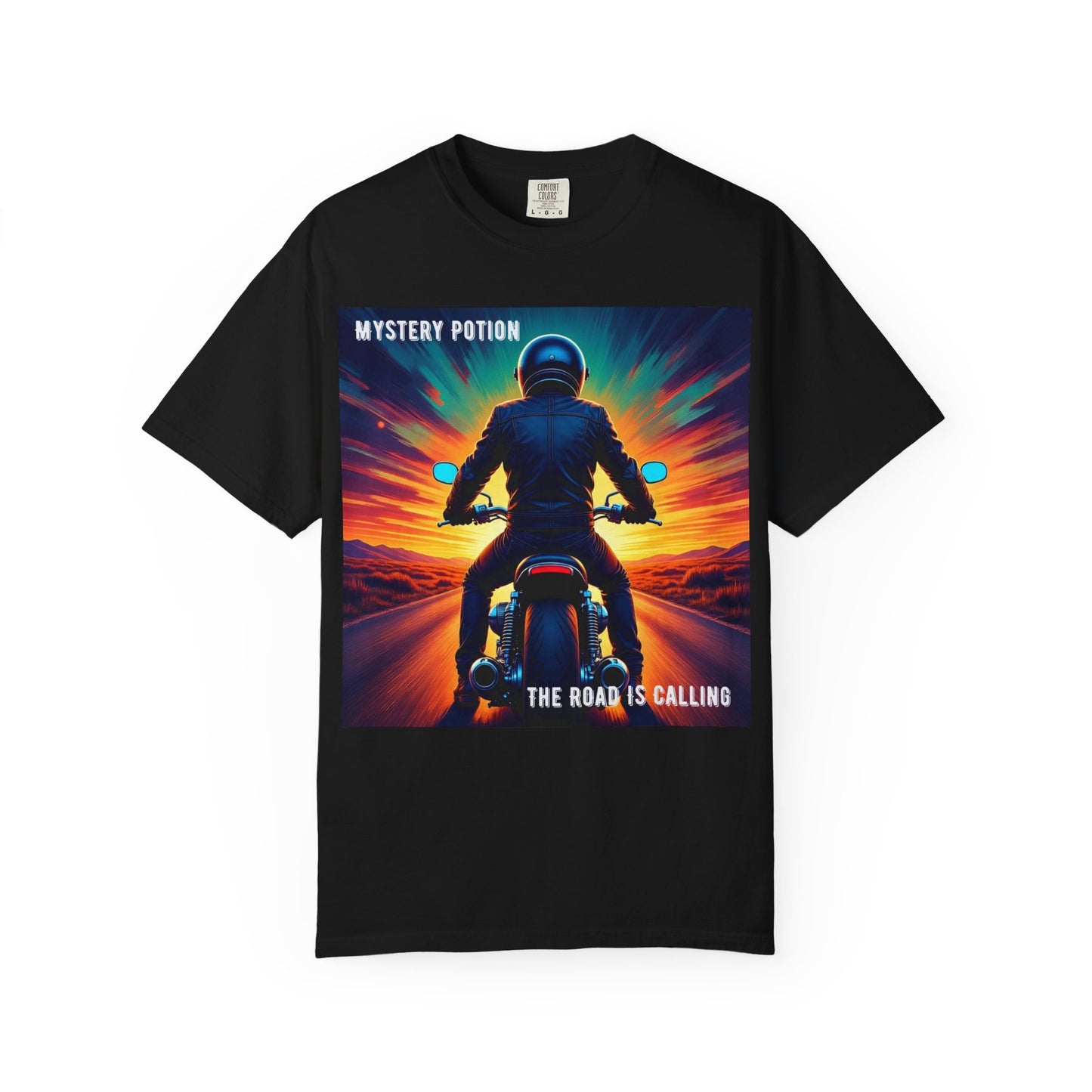 'The Road is Calling' by Mystery Potion Adventure T-Shirt, Motorcycle Gift, Road Trip Tee, Vintage Style Shirt, Unisex Graphic Tee, Outdoor Enthusiast Apparel