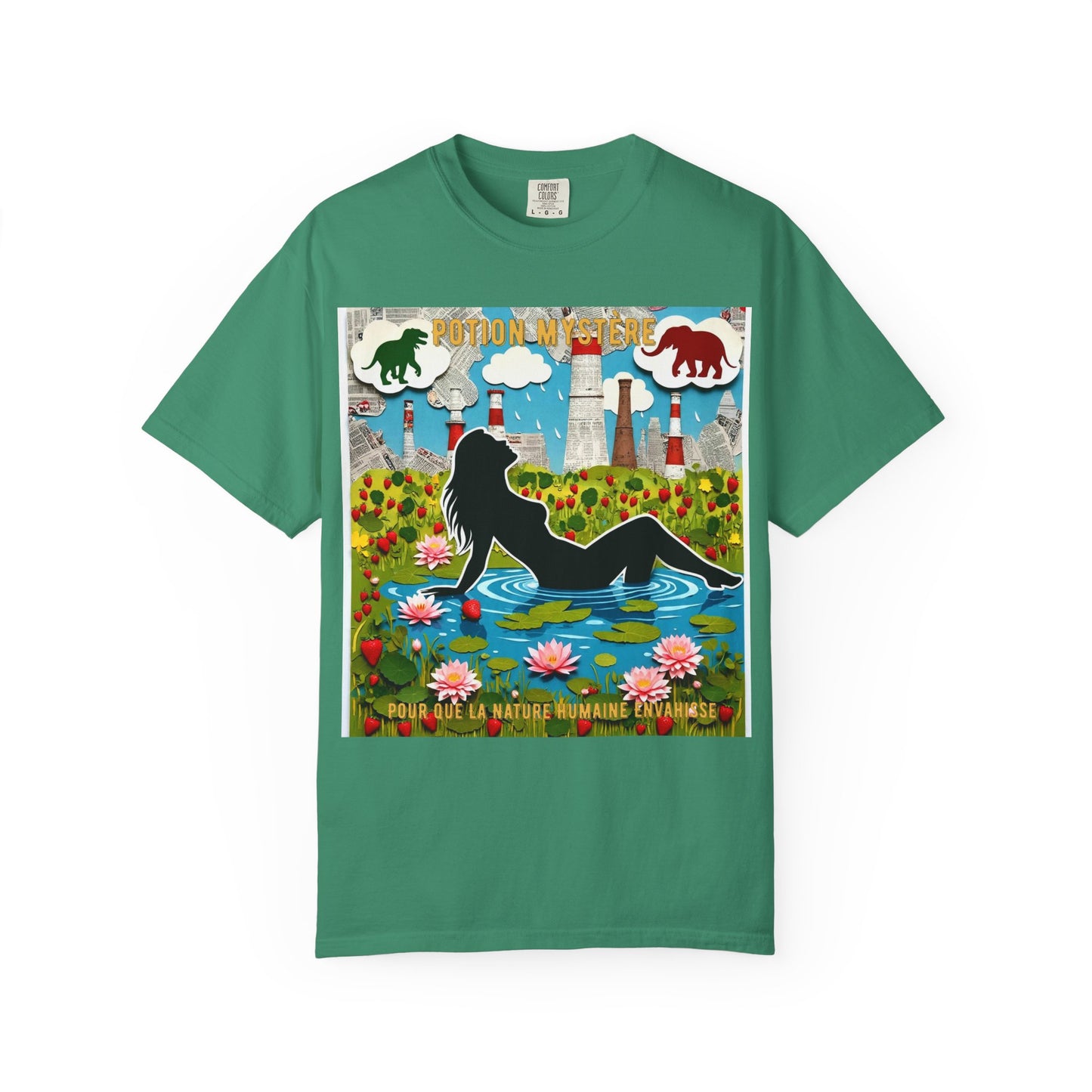 'Pour Que La Nature Humaine Envahisse' par Potion Mystère, Nature-Inspired Collage Unisex T-Shirt, Eco-Friendly Tee, Vibrant Graphic Tee, Relaxed Fit Shirt, Summer Casual Wear, Gift for Nature Lovers, Grebo Rock