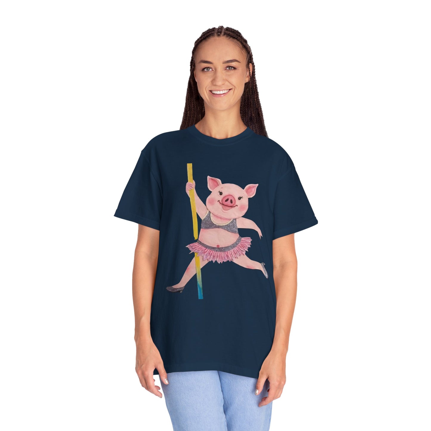 'Playful Pig' T-Shirt, Fun Graphic Tee, Animal Lover Gift, Unique Apparel, Funny T-Shirt, Cute Pig Shirt, Pole-Dancers and Pole Dancing Pig.