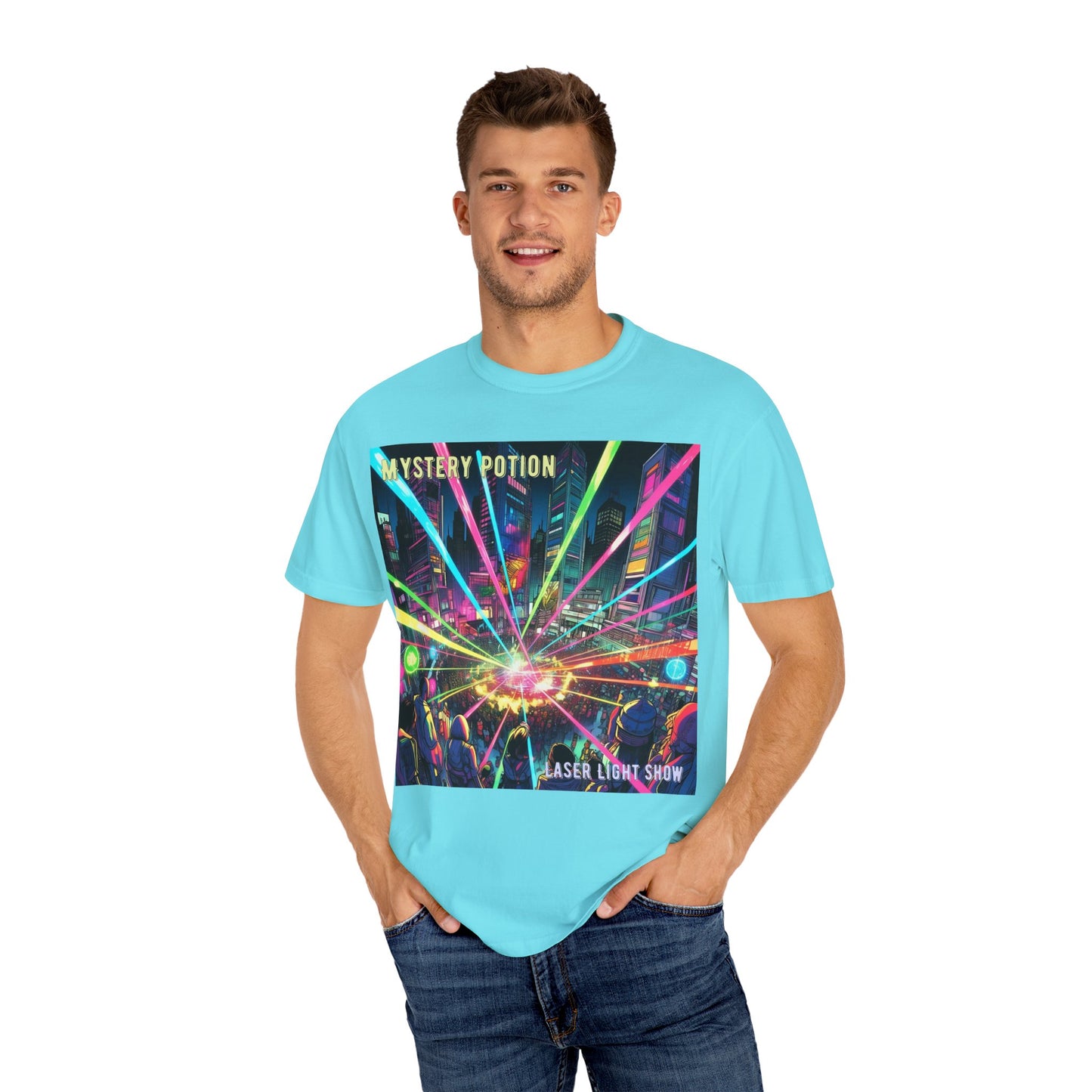 Mystery Potion Laser Light Show Tee, Unisex Graphic T-Shirt, Festival Wear, Concert Shirt, Party Outfit, Colorful Apparel