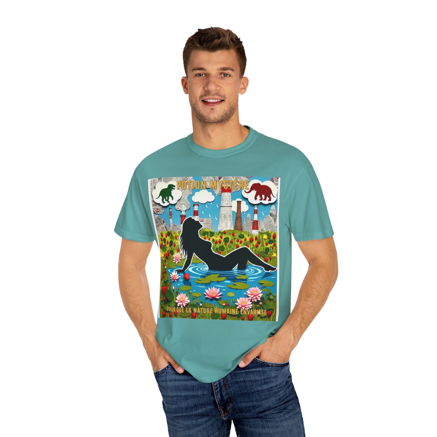 'Pour Que La Nature Humaine Envahisse' par Potion Mystère, Nature-Inspired Collage Unisex T-Shirt, Eco-Friendly Tee, Vibrant Graphic Tee, Relaxed Fit Shirt, Summer Casual Wear, Gift for Nature Lovers, Grebo Rock