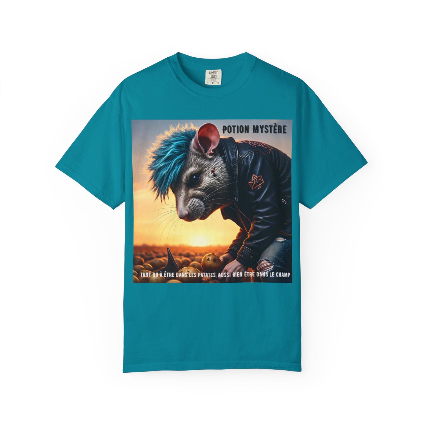 Mystical Punk Rat Toiling The Field Graphic T-Shirt | Unisex, Art Tee, Unique Animal Print, Gift for Animal Lovers, Casual Wear