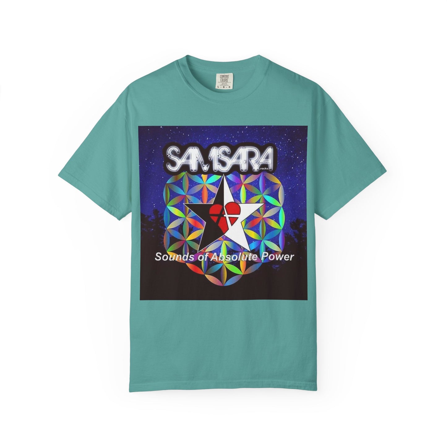 Sounds Of Absolute Power by Samsara Vibrant Graphic T-Shirt for Nature Lovers, Unisex Tee, Festival Wear, Gift for Music Enthusiasts, Bohemian Style Apparel