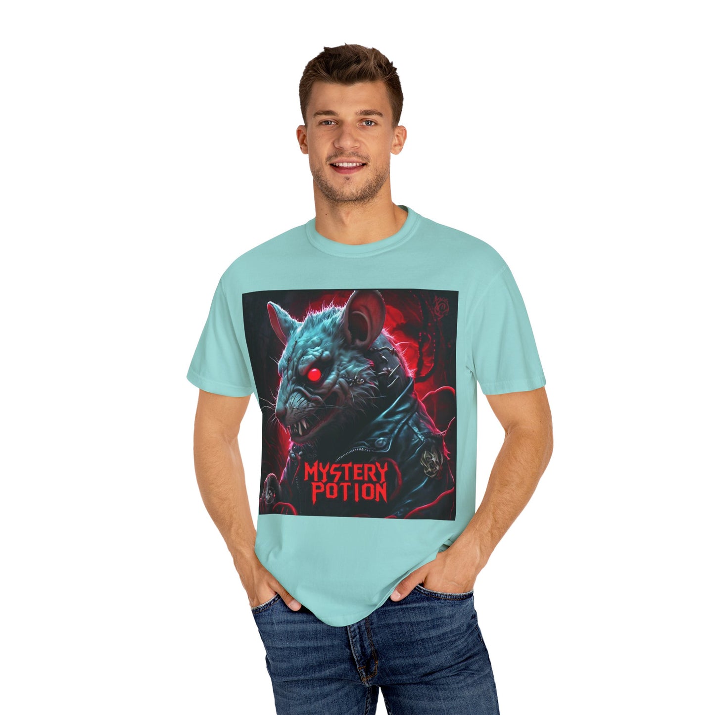 'Mystery Potion' Punk Rock Rat in Leather Jacket T-shirt, Rocker Tee, Original Logo