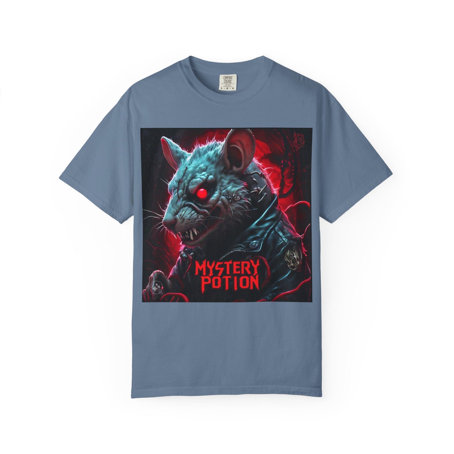 'Mystery Potion' Punk Rock Rat in Leather Jacket T-shirt, Rocker Tee, Original Logo