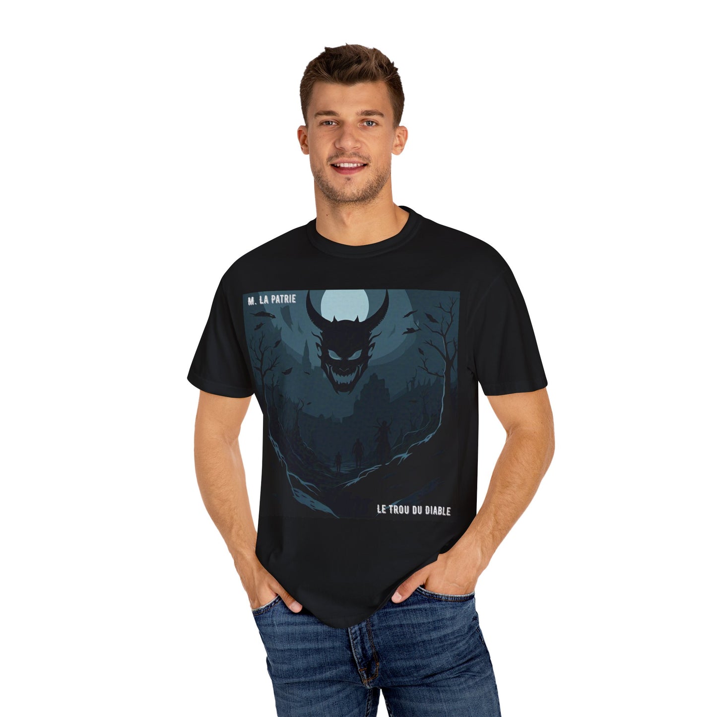 Mysterious Graphic Tee, Unisex Garment-Dyed T-Shirt, Dark Fantasy Shirt, Gift for Adventurers, Halloween Apparel, Unique Artwear