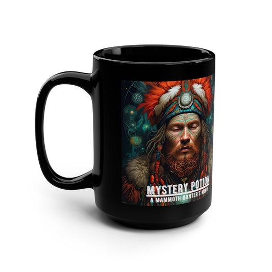'A Mammoth Hunter's Mind' by Mystery Potion Mystical Warrior Shaman Mug: 15oz Black Coffee Cup, Unique Gift for Nature Lovers, Fantasy Enthusiasts, Birthday, and Holidays