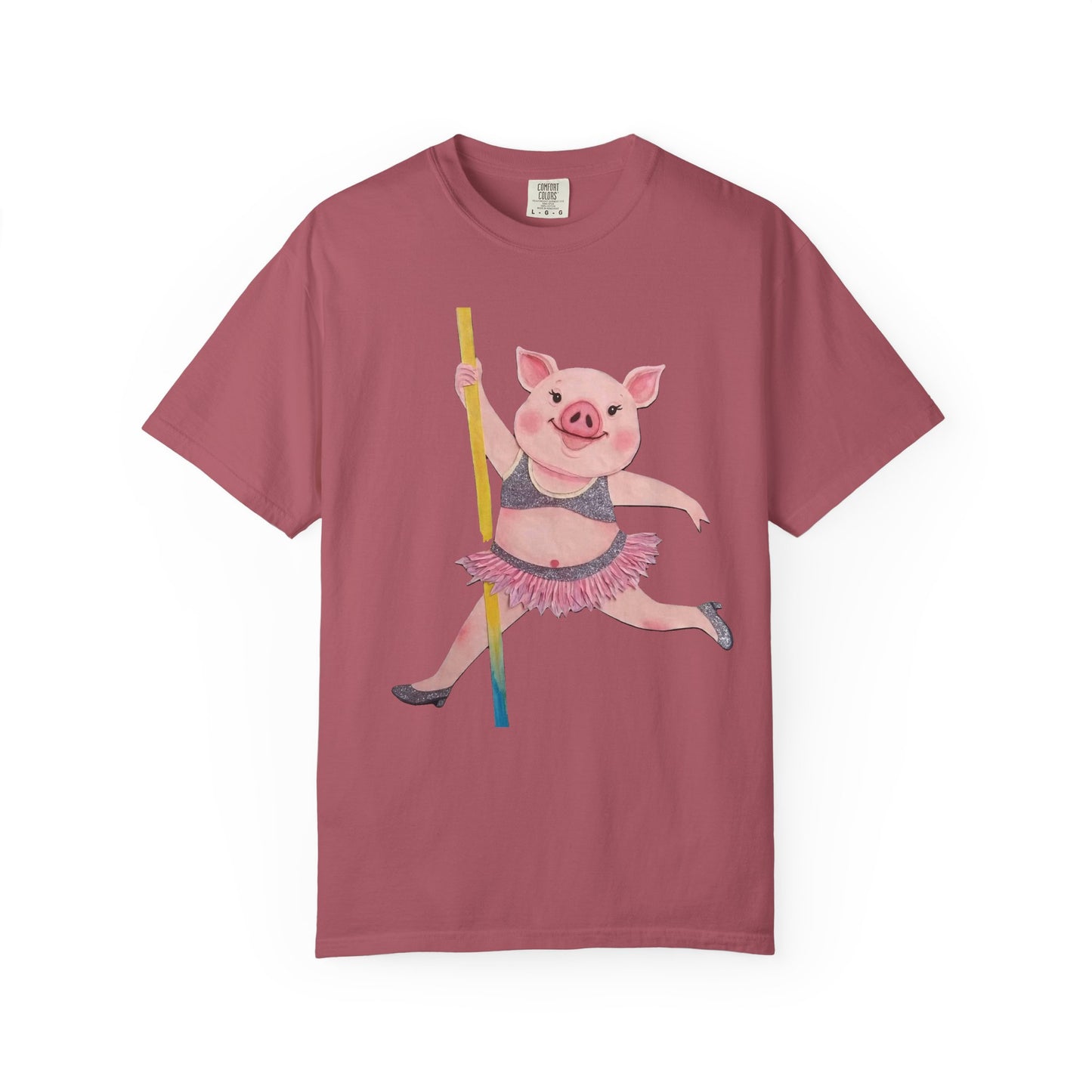 'Playful Pig' T-Shirt, Fun Graphic Tee, Animal Lover Gift, Unique Apparel, Funny T-Shirt, Cute Pig Shirt, Pole-Dancers and Pole Dancing Pig.