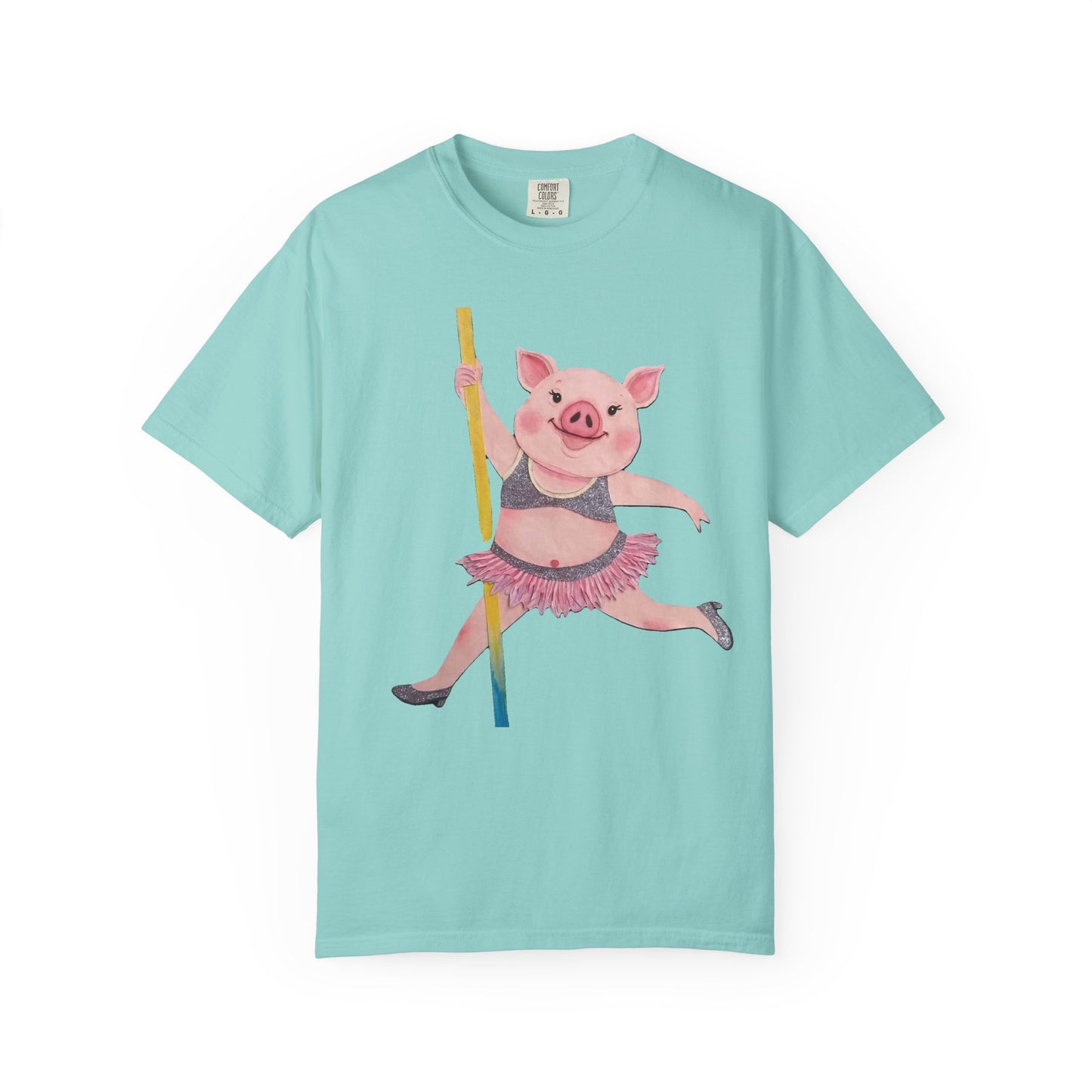 'Playful Pig' T-Shirt, Fun Graphic Tee, Animal Lover Gift, Unique Apparel, Funny T-Shirt, Cute Pig Shirt, Pole-Dancers and Pole Dancing Pig.