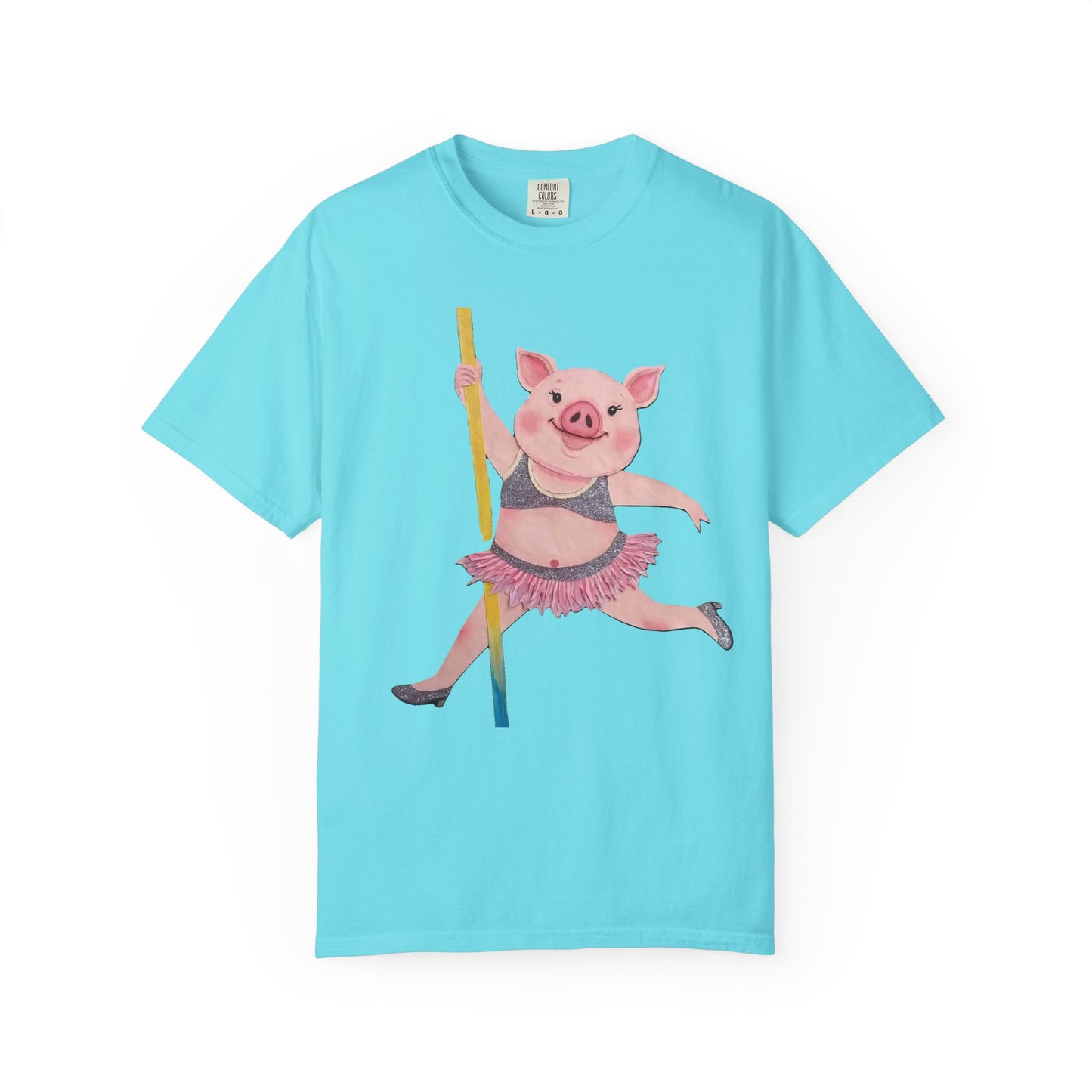 'Playful Pig' T-Shirt, Fun Graphic Tee, Animal Lover Gift, Unique Apparel, Funny T-Shirt, Cute Pig Shirt, Pole-Dancers and Pole Dancing Pig.