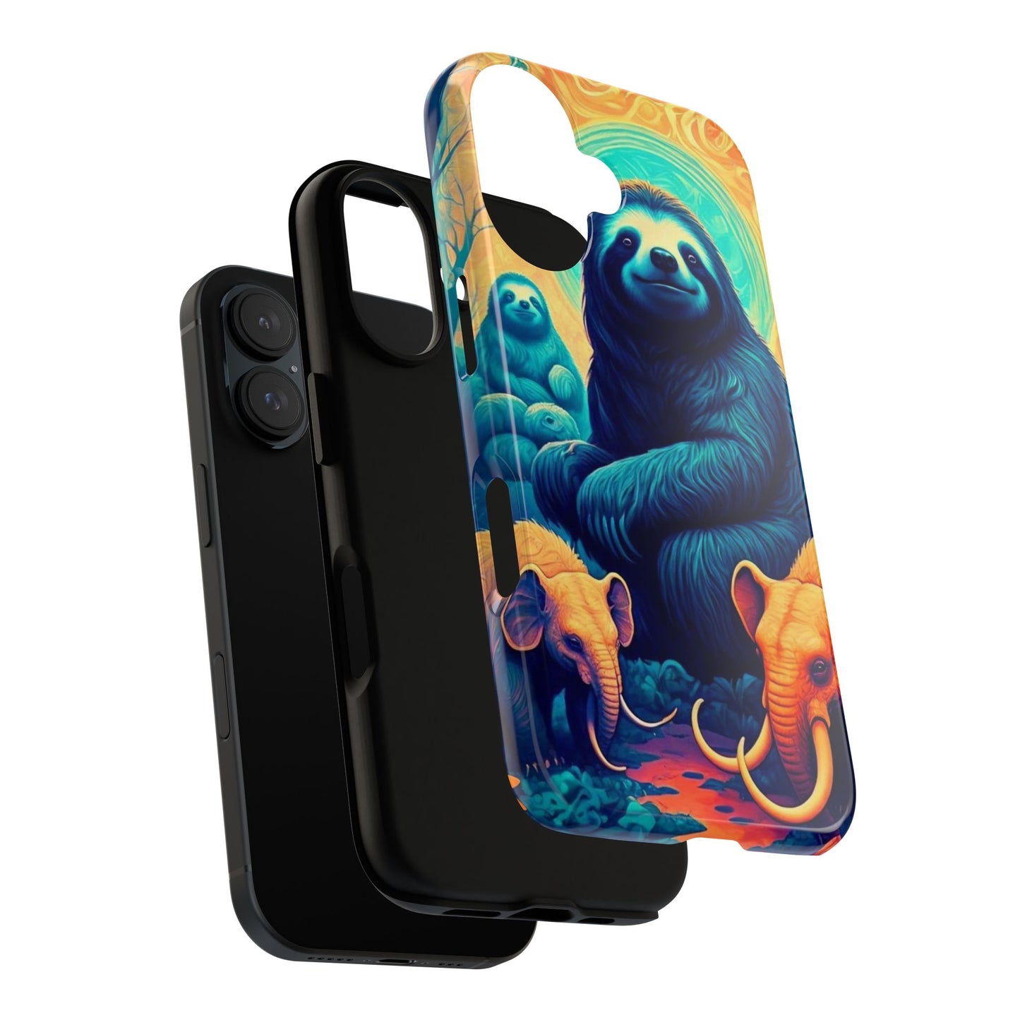 Vibrant Prehistoric Animal Phone Case, Cute Giant Sloth and Mastodon Elephant Design, Unique Gift for Nature Lovers, Colorful Case for Wildlife Enthusiasts