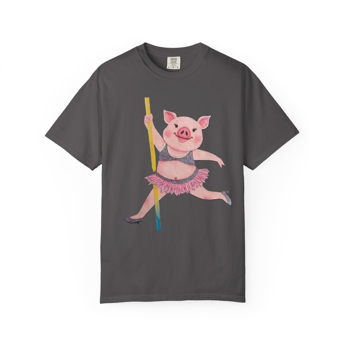 'Playful Pig' T-Shirt, Fun Graphic Tee, Animal Lover Gift, Unique Apparel, Funny T-Shirt, Cute Pig Shirt, Pole-Dancers and Pole Dancing Pig.