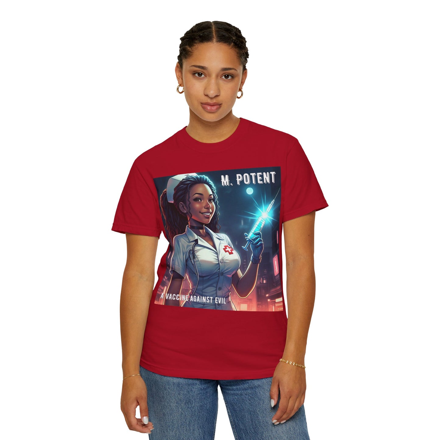 M. Potent's 'A Vaccine Against Evil', Medicine-Themed Unisex T-Shirt, Positive Vibes, Great for Nurses, Vaccination Awareness, Gift for Healthcare Workers