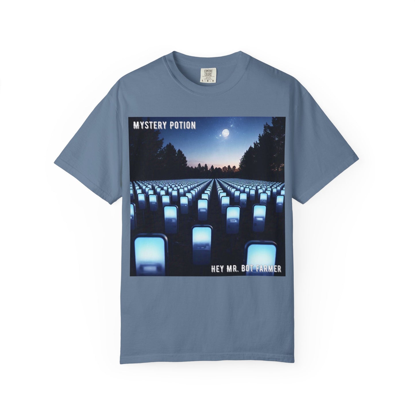 Mystery Potion "Hey Mr. Bot Farmer" Graphic T-Shirt, Unisex Vintage Tee, Perfect for Music Festivals, Casual Wear, Gifts for Him/Her