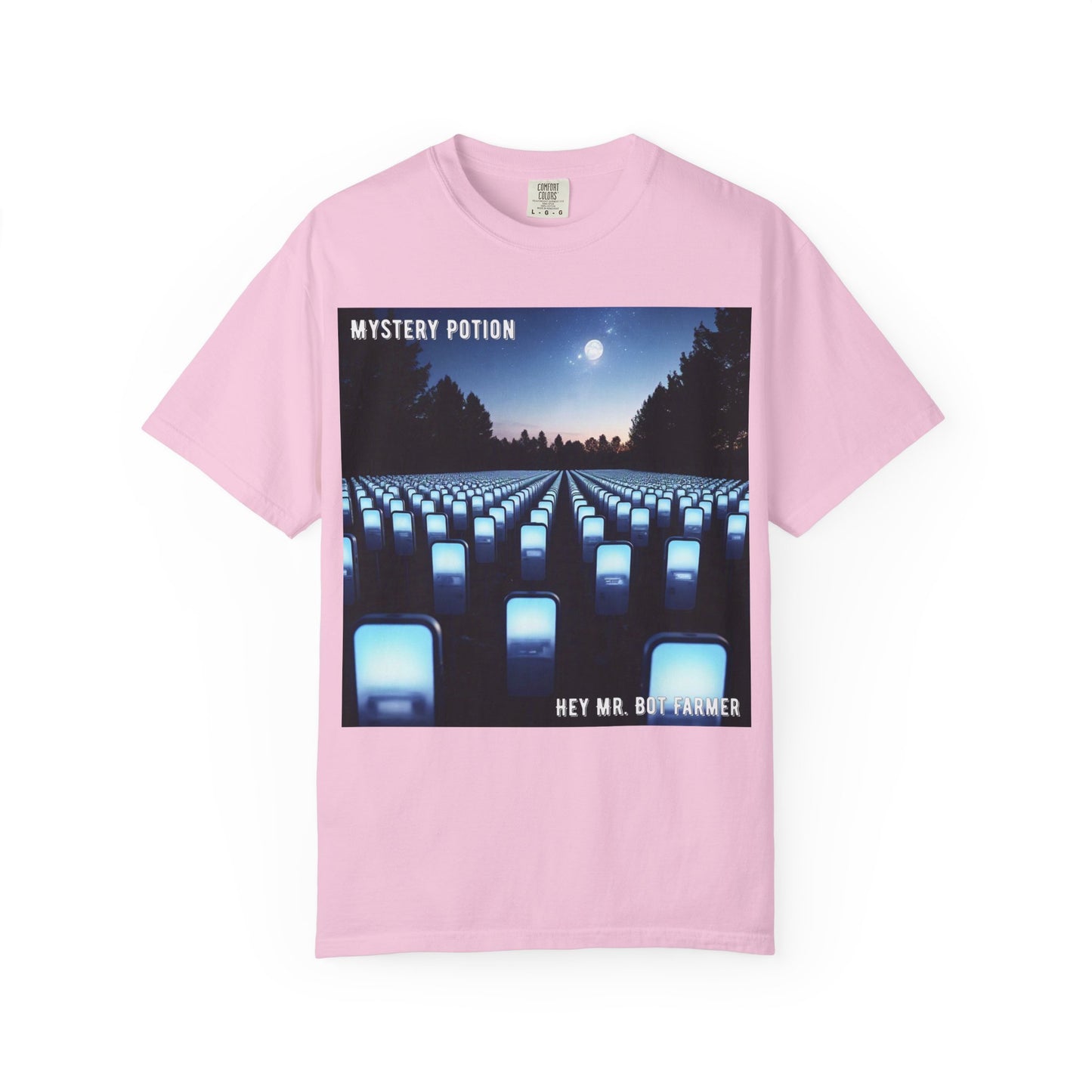 Mystery Potion "Hey Mr. Bot Farmer" Graphic T-Shirt, Unisex Vintage Tee, Perfect for Music Festivals, Casual Wear, Gifts for Him/Her