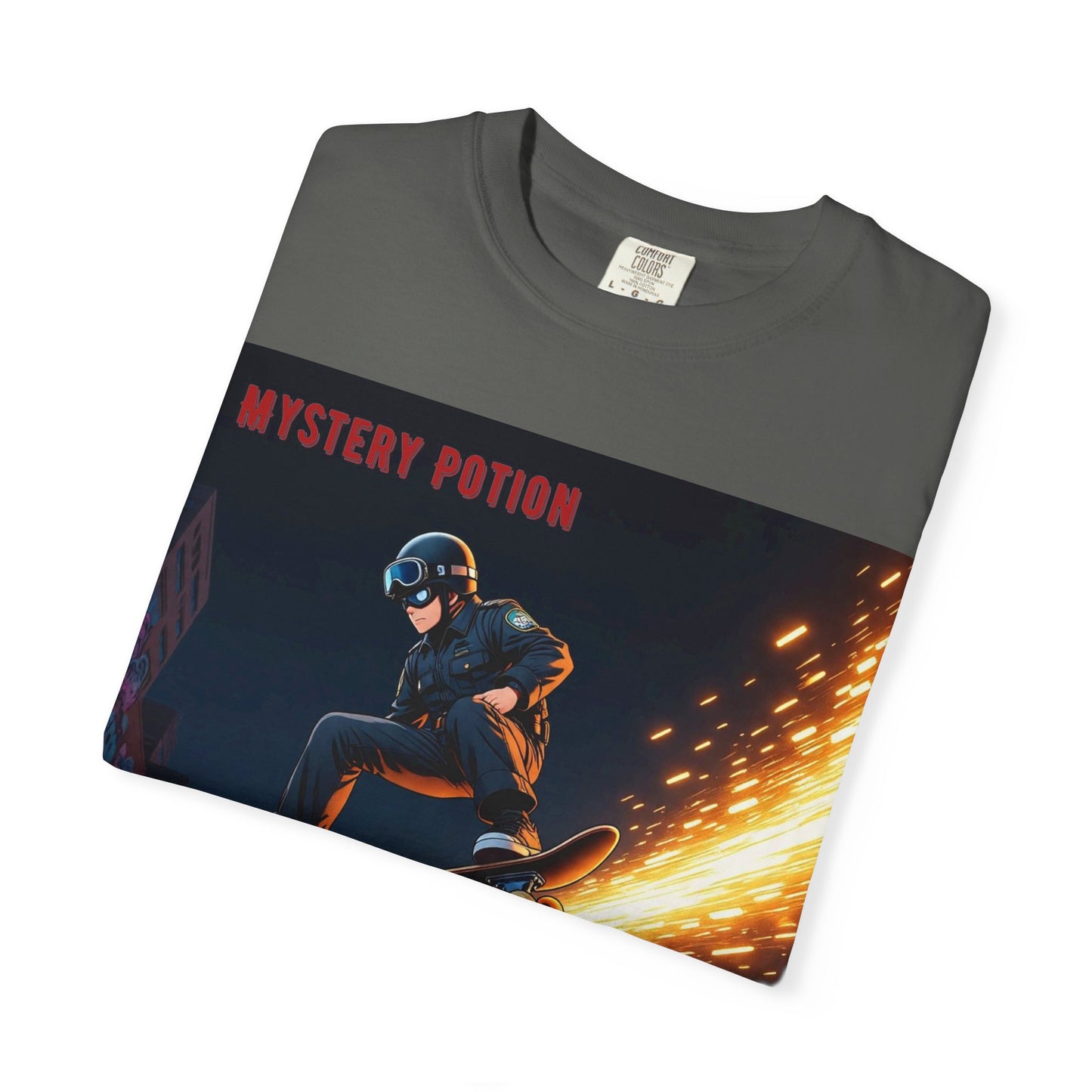 'Stop! He's A Cop!' by Mystery Potion, Skateboard Hardcore Punk T-shirt, Cozy Graphic Tee, Perfect Gift for Skaters, Unisex Streetwear Shirt, Trendy Casual Wear