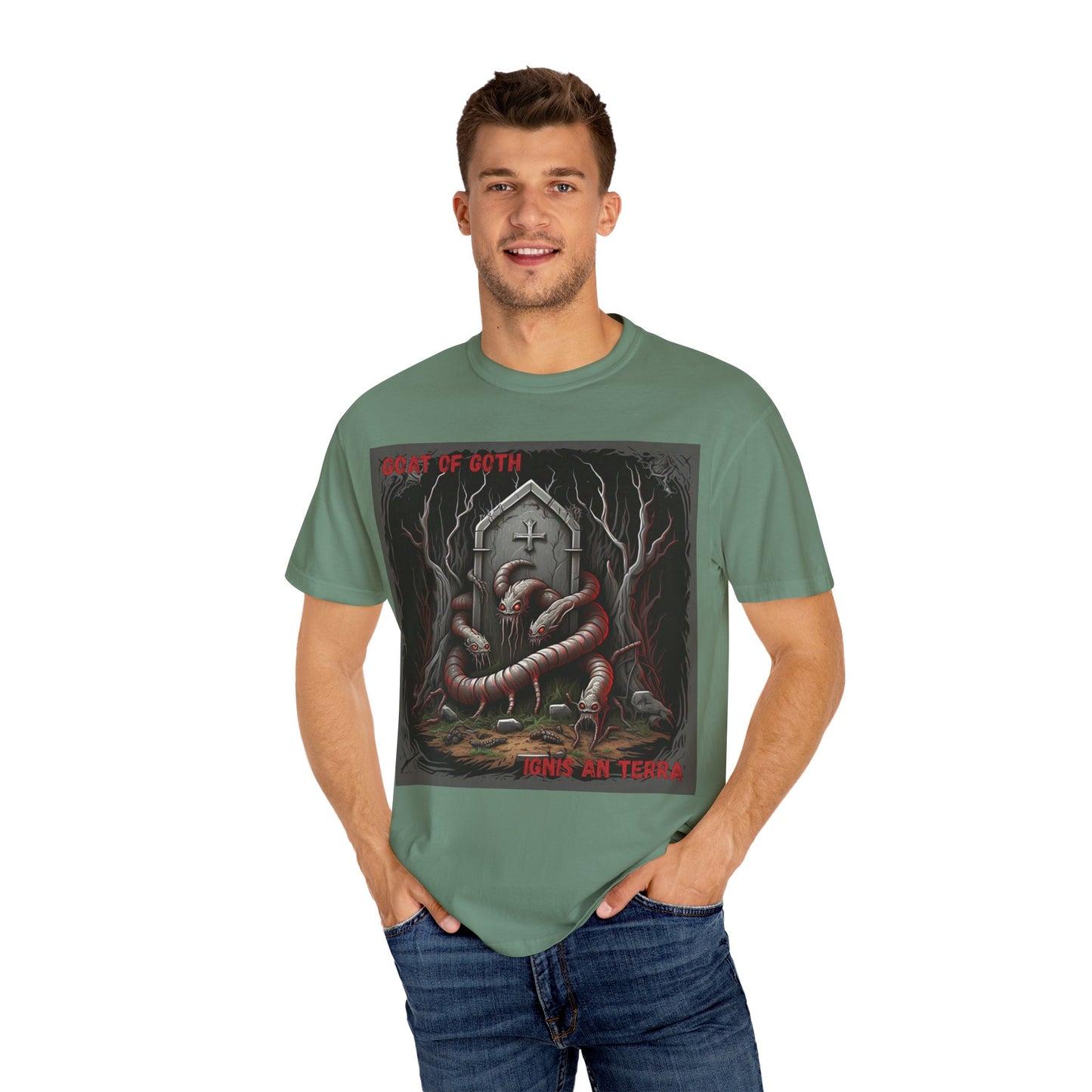 'Ignis An Terra' by GOAT of Goth, Gothic Graphic T-Shirt, Dark Aesthetic Tee, Unisex Halloween Shirt, Unique Gift for Horror Lovers, Casual Everyday Wear